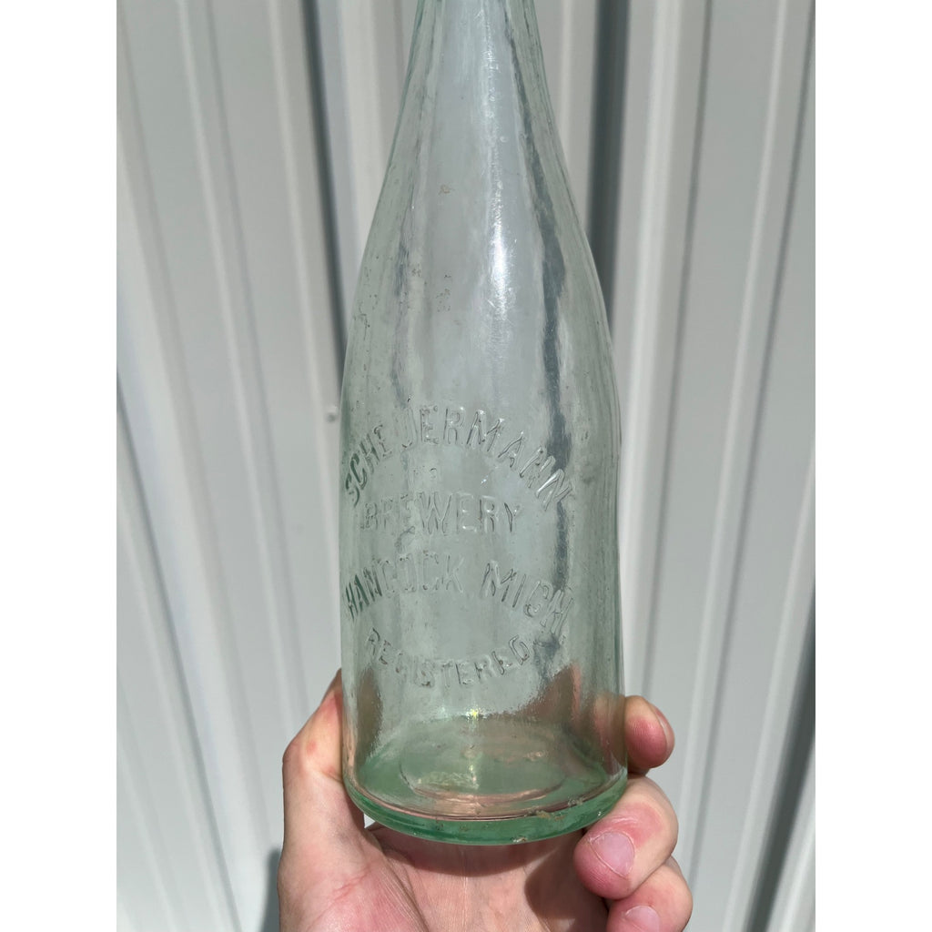 Pre-Pro Phil Scheuermann Brewing Hancock Michigan Beer Bottle Quart Clear Aqua Blue
