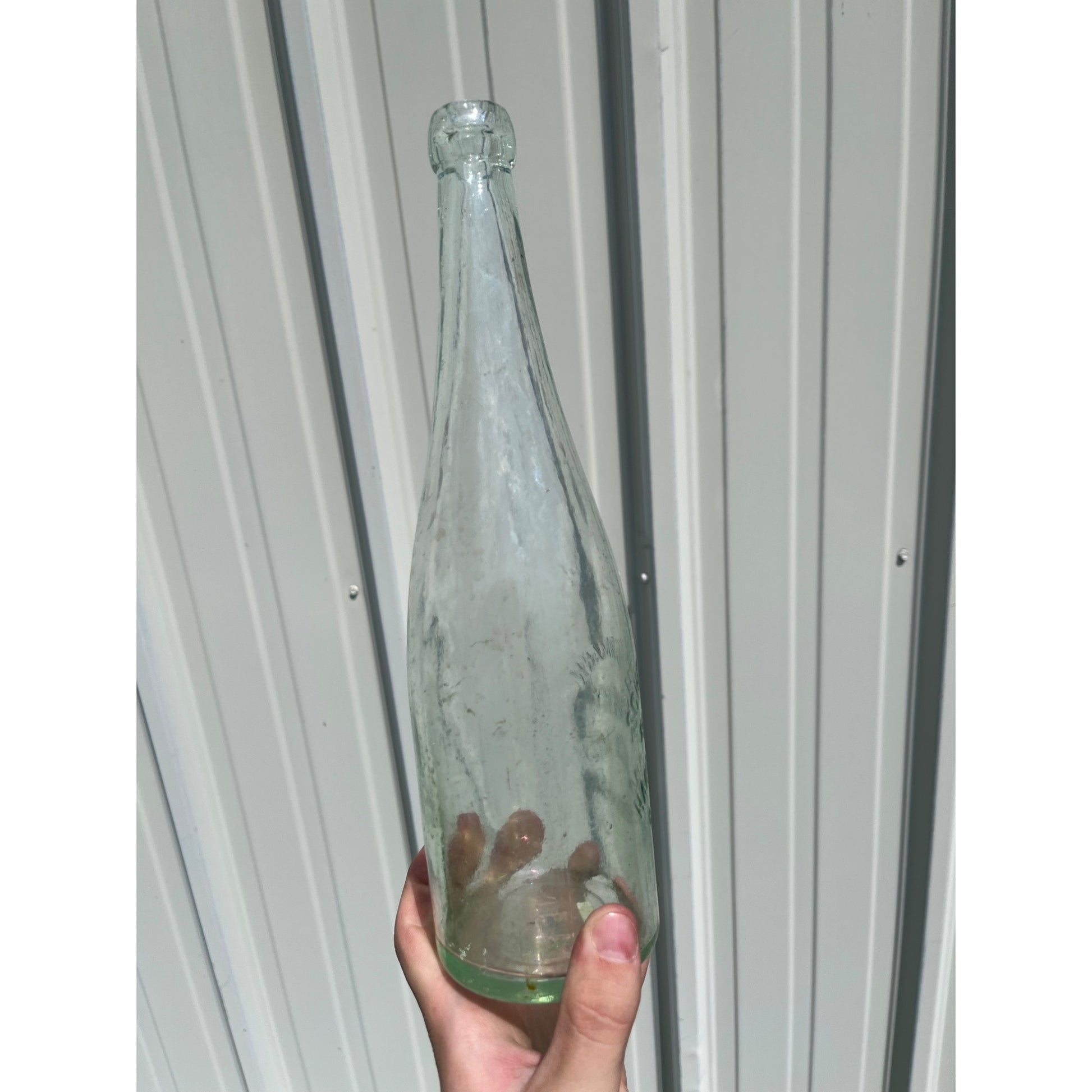 Pre-Pro Phil Scheuermann Brewing Hancock Michigan Beer Bottle Quart Clear Aqua Blue