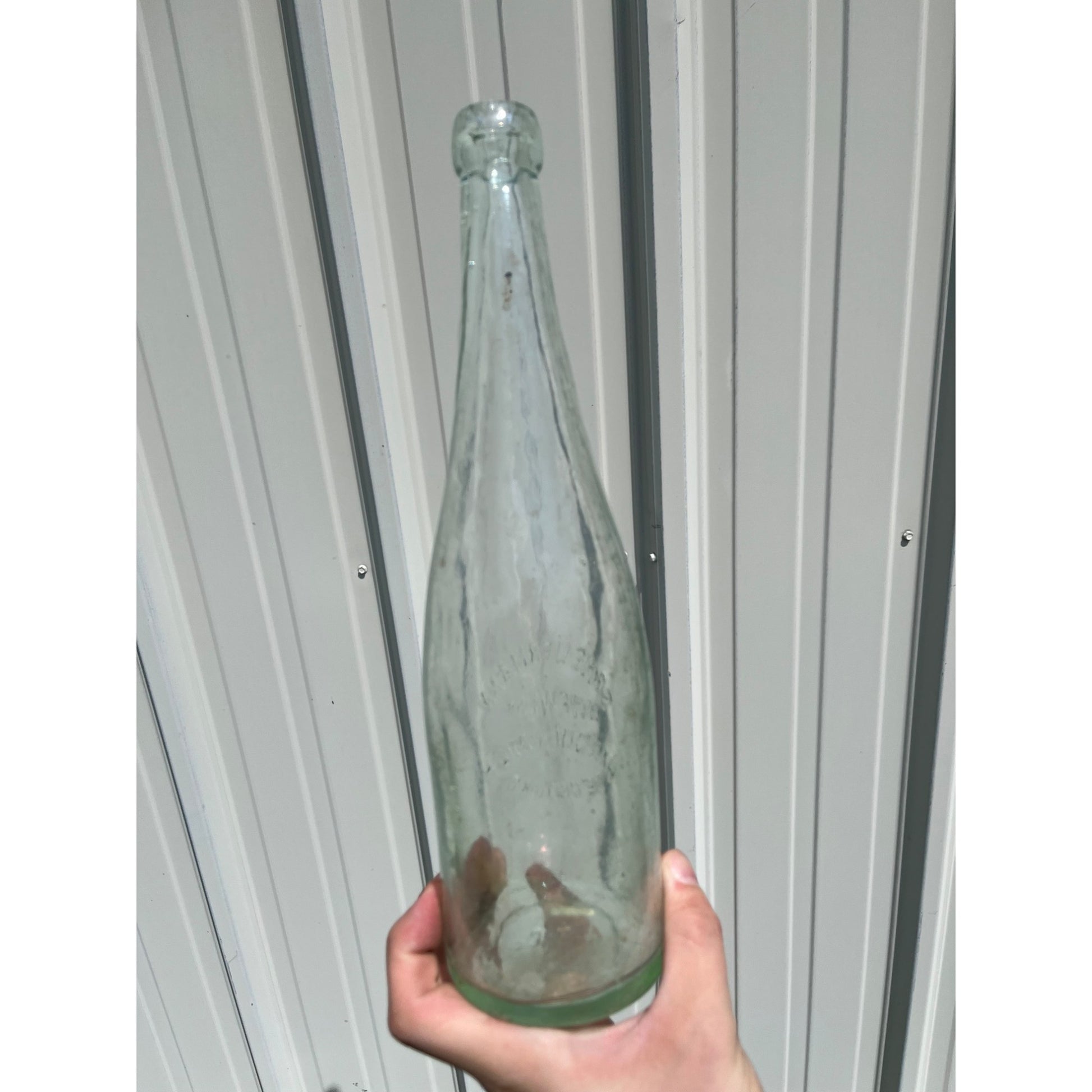 Pre-Pro Phil Scheuermann Brewing Hancock Michigan Beer Bottle Quart Clear Aqua Blue