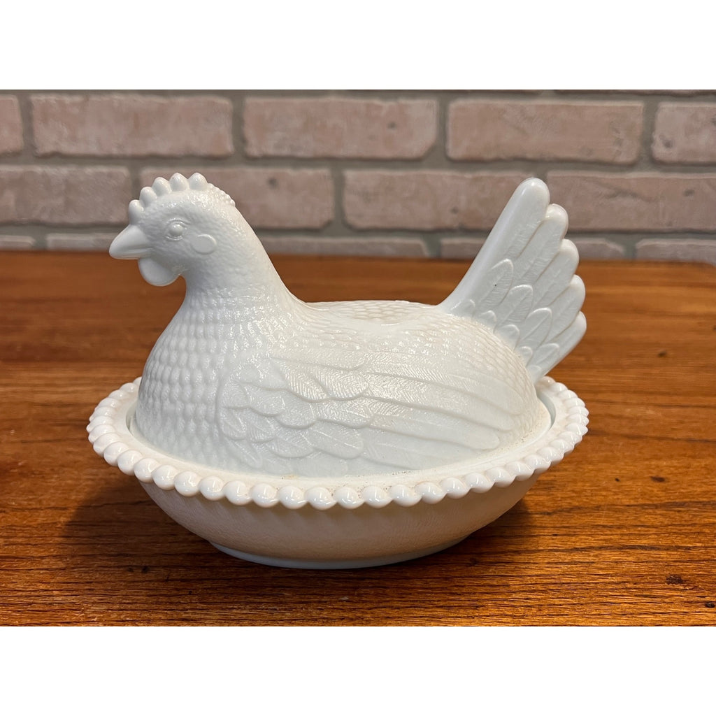 Vintage Indiana Glass White Milk Glass Hen on Nest Candy/Trinket Dish 1950s