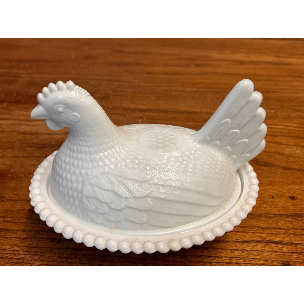 Vintage Indiana Glass White Milk Glass Hen on Nest Candy/Trinket Dish 1950s