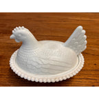 Vintage Indiana Glass White Milk Glass Hen on Nest Candy/Trinket Dish 1950s