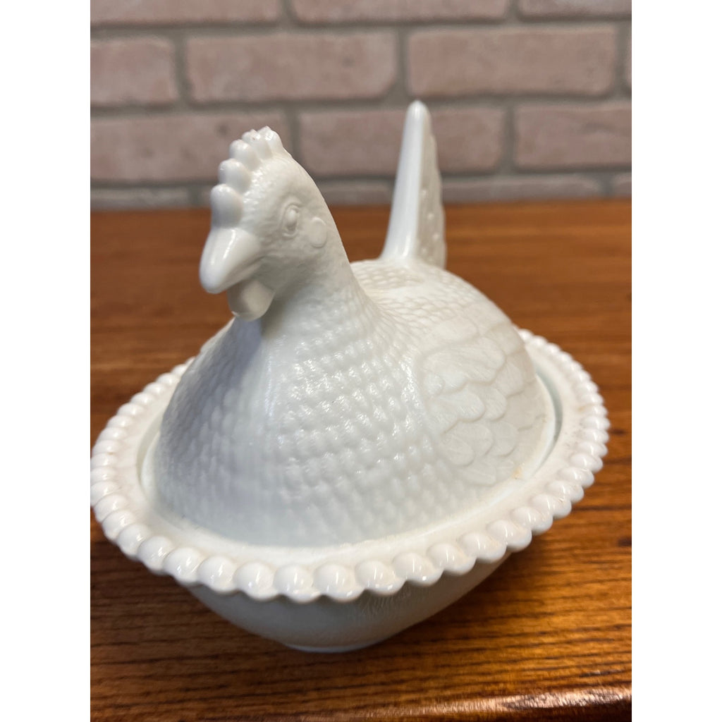 Vintage Indiana Glass White Milk Glass Hen on Nest Candy/Trinket Dish 1950s