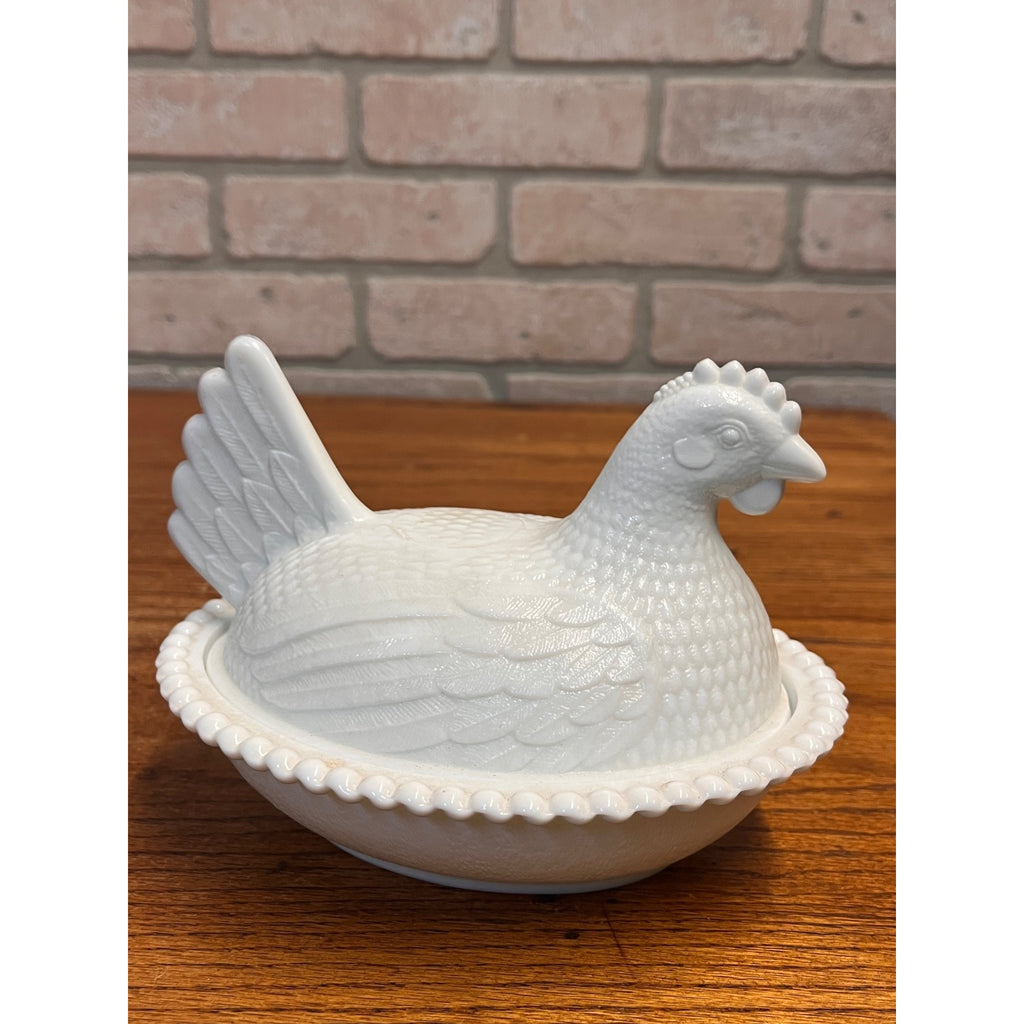 Vintage Indiana Glass White Milk Glass Hen on Nest Candy/Trinket Dish 1950s