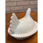 Vintage Indiana Glass White Milk Glass Hen on Nest Candy/Trinket Dish 1950s