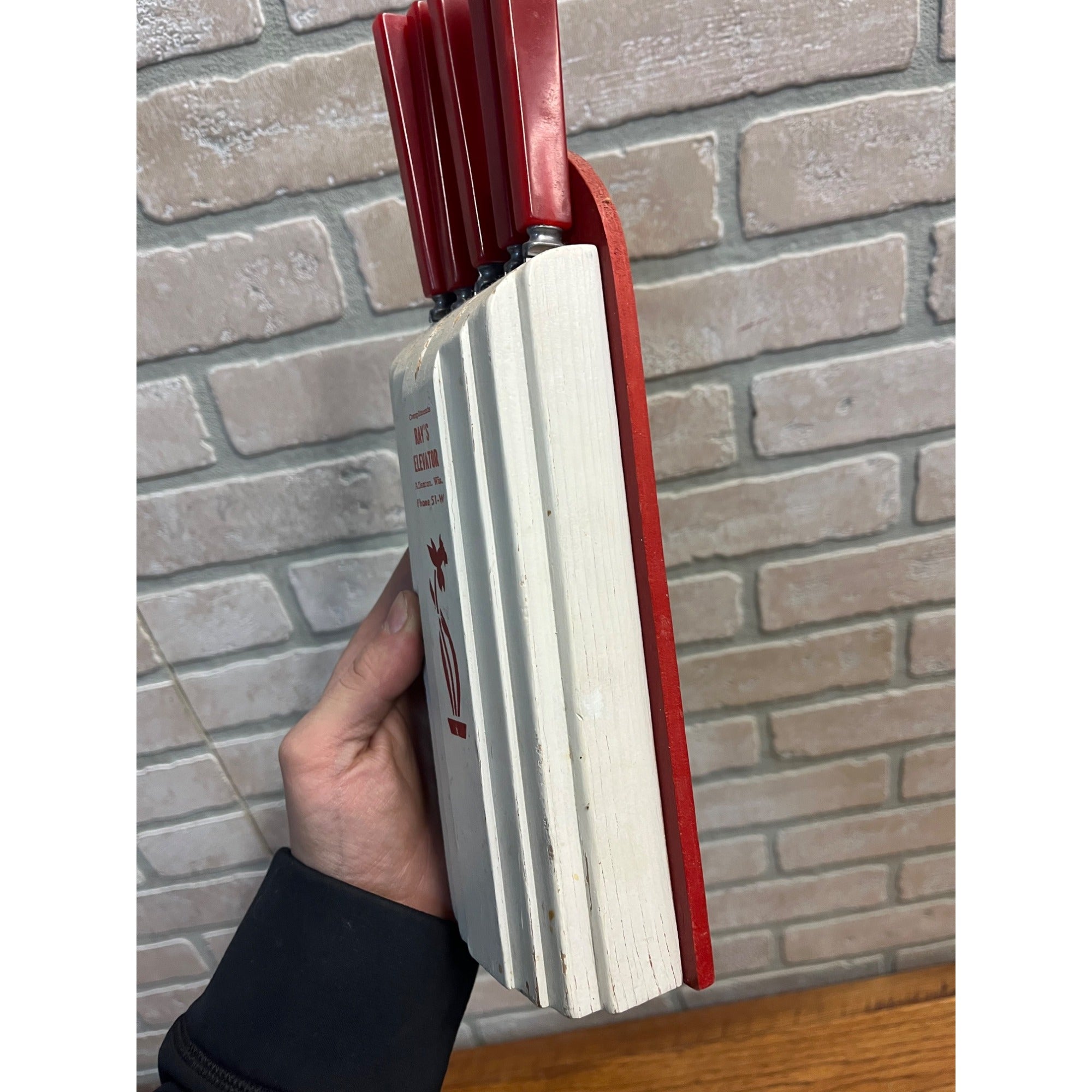 Vintage Mid-Century MCM Red/White Knife Block Holder Bakelite Knives Allenton WI