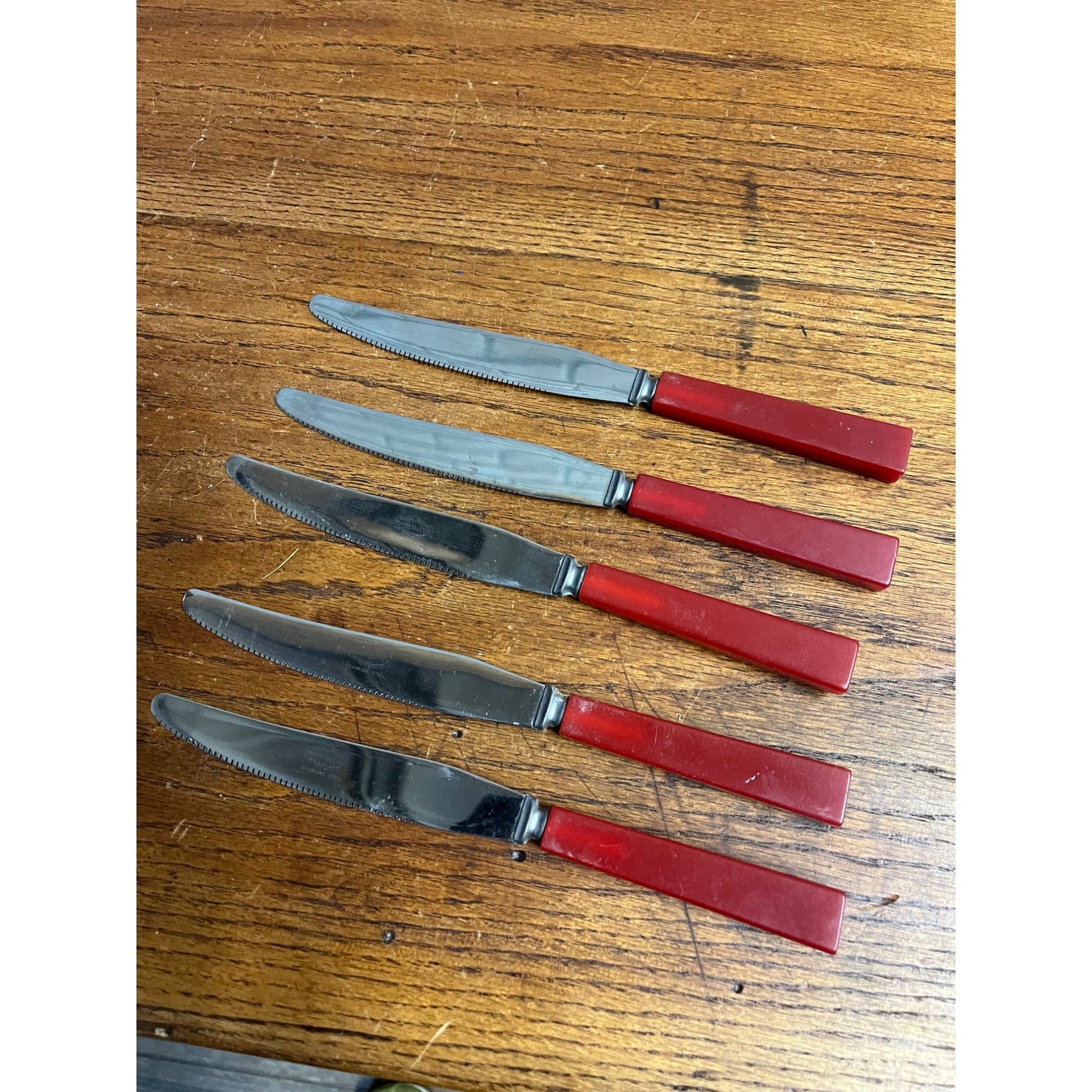 Vintage Mid-Century MCM Red/White Knife Block Holder Bakelite Knives Allenton WI