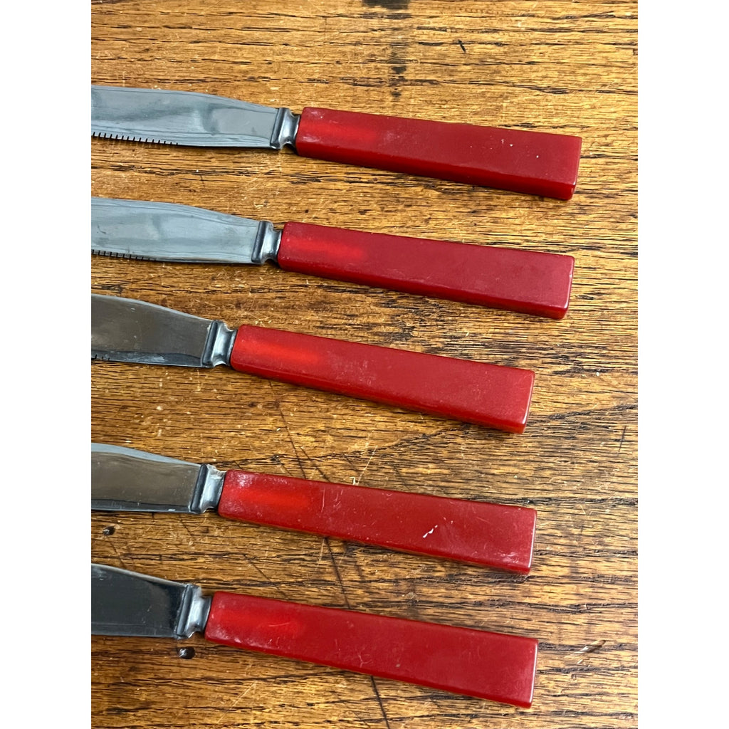 Vintage Mid-Century MCM Red/White Knife Block Holder Bakelite Knives Allenton WI