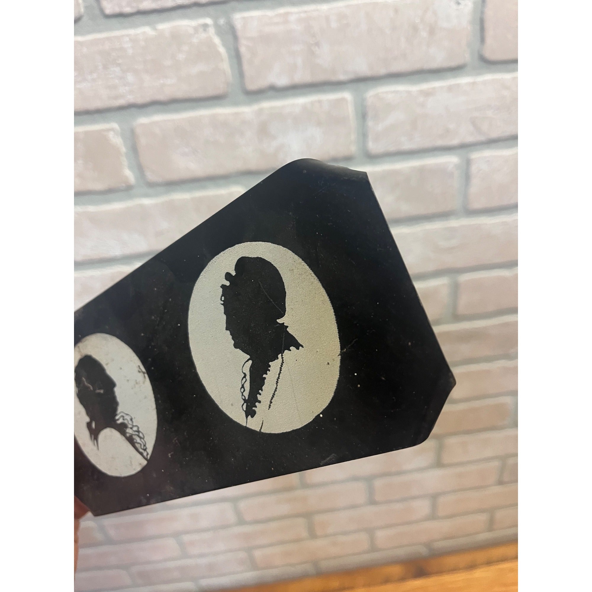 Antique 19th c. Primitive Americana Silhouette Man & Woman Colonial Tin Plaque