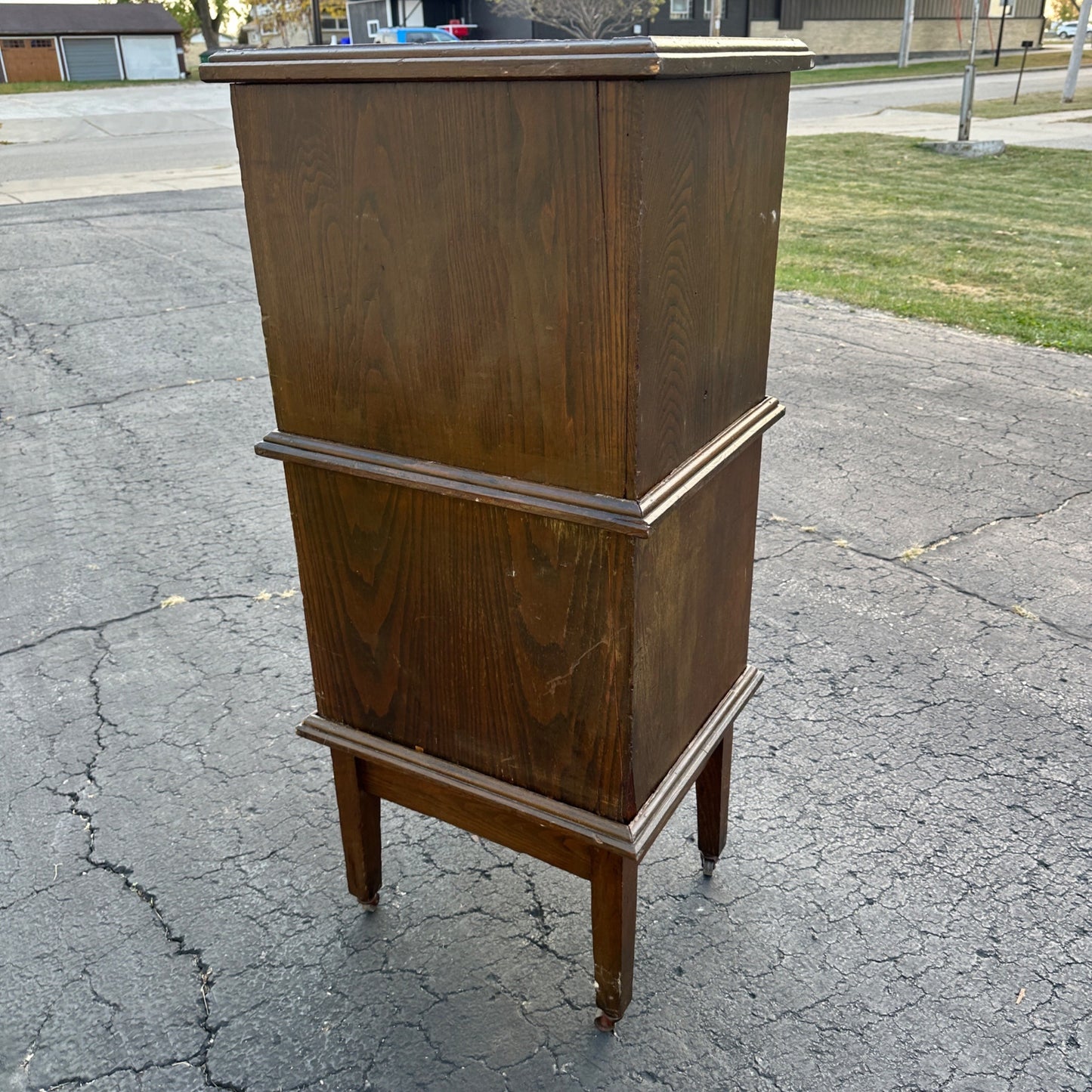 Antique 1900s Oak Double Stack Keystone View Co Library Cabinet Stereoview