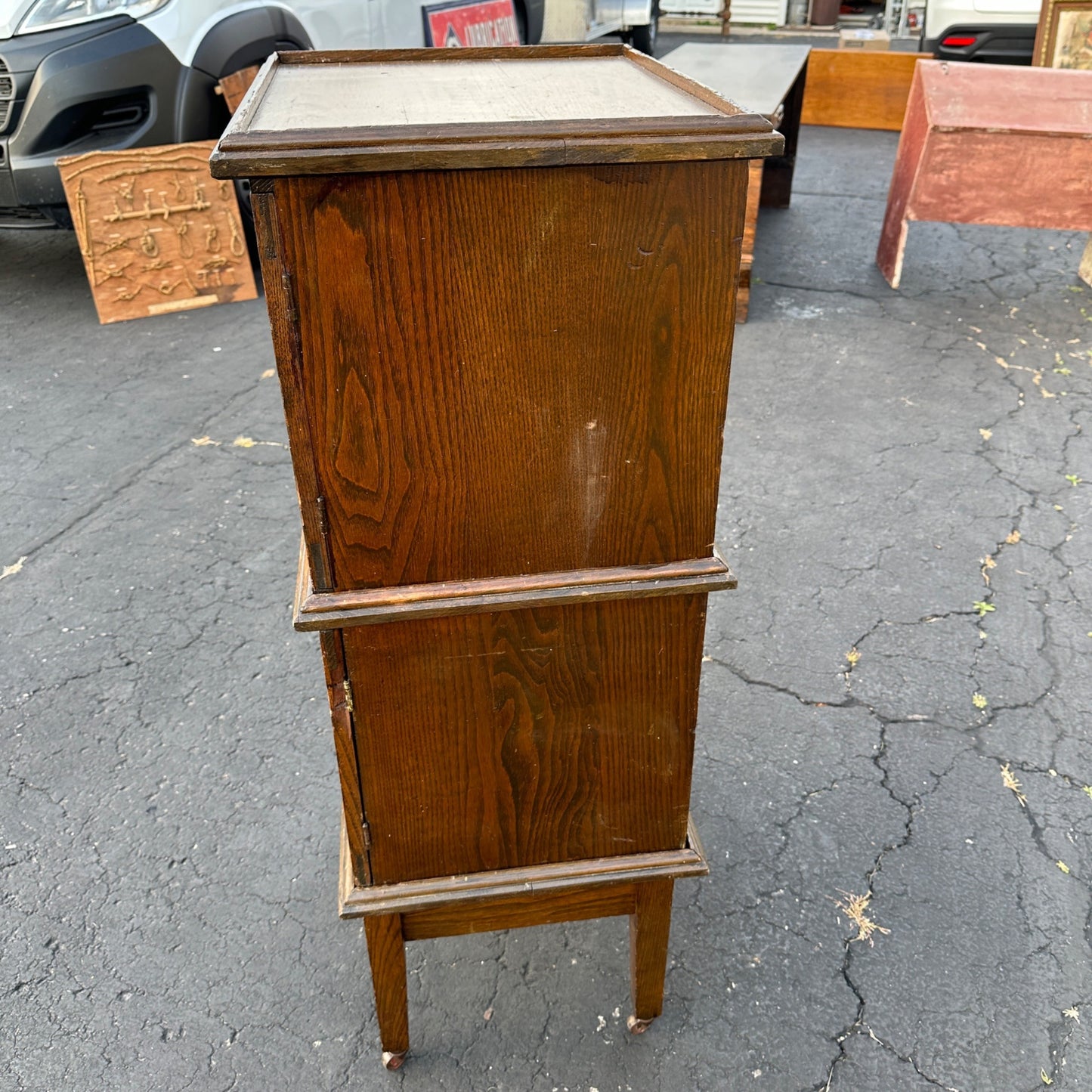 Antique 1900s Oak Double Stack Keystone View Co Library Cabinet Stereoview