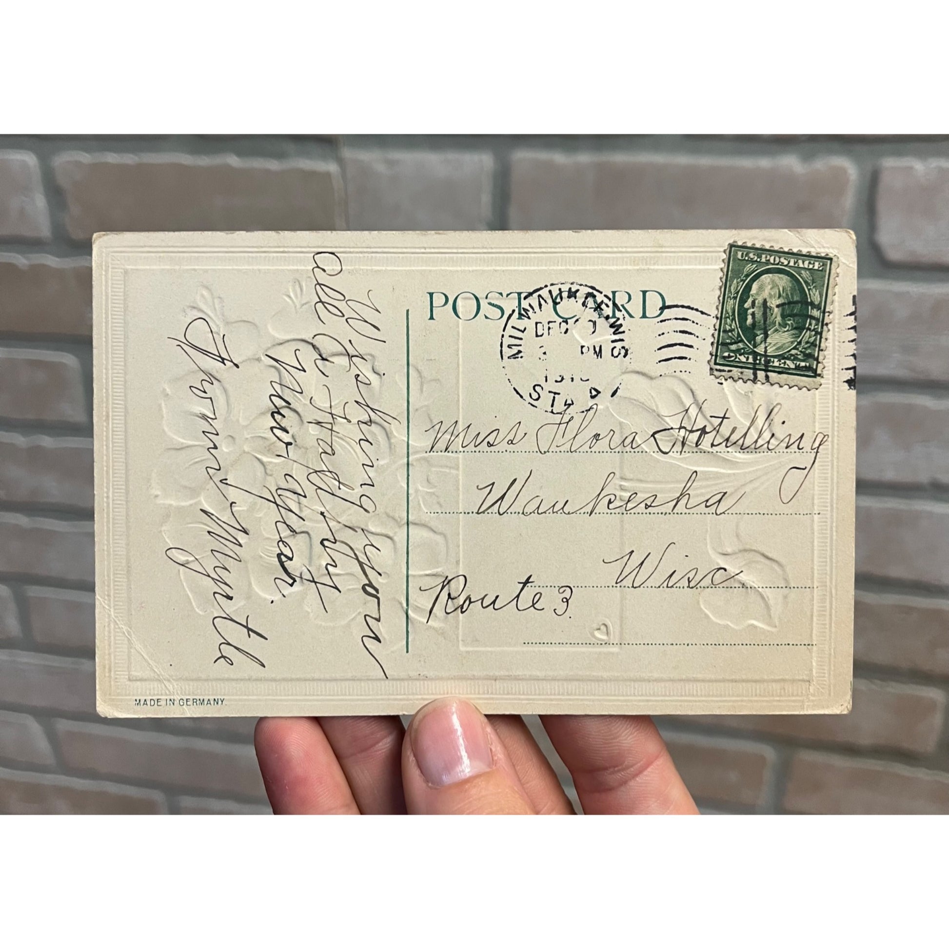 Vintage 1910 Happy New Year Postcard w/ Christmas Seal Tied US American Red Cross