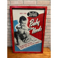Vintage Rexall Advertising Baby Needs Drug Store Pharmacy Sign Poster.