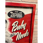 Vintage Rexall Advertising Baby Needs Drug Store Pharmacy Sign Poster.