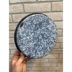 Antique Primitive Cobalt and White Swirl Enamel Graniteware Round Pie Pan/ Baking Dish/ Farmhouse Decor