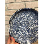 Antique Primitive Cobalt and White Swirl Enamel Graniteware Round Pie Pan/ Baking Dish/ Farmhouse Decor