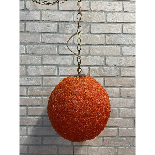 "Vintage MCM Spaghetti Spun String Orange Lucite Hanging Swag Lamp 14"