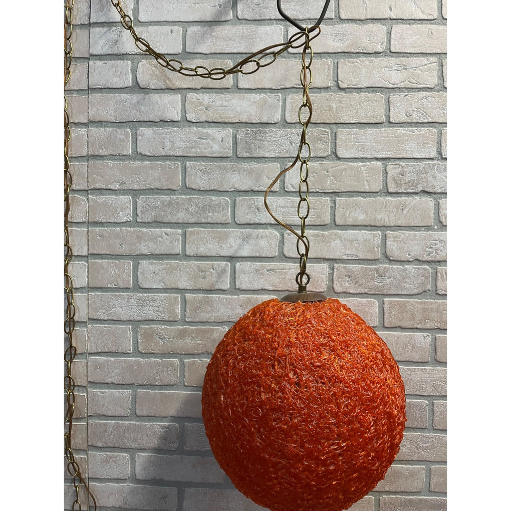 "Vintage MCM Spaghetti Spun String Orange Lucite Hanging Swag Lamp 14"