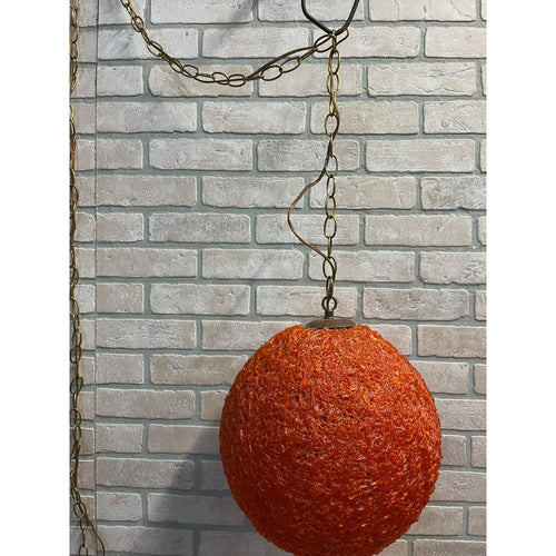 "Vintage MCM Spaghetti Spun String Orange Lucite Hanging Swag Lamp 14"