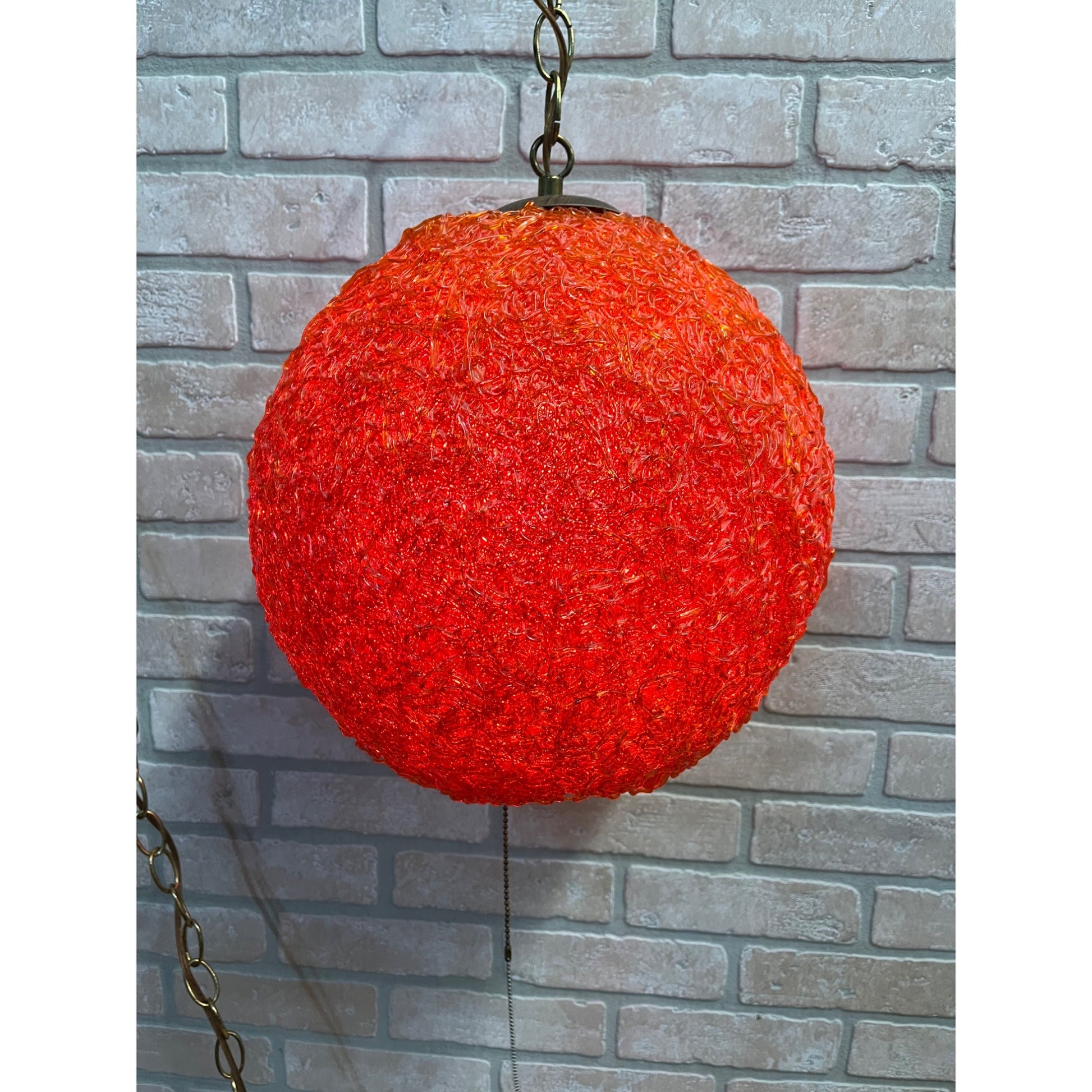 "Vintage MCM Spaghetti Spun String Orange Lucite Hanging Swag Lamp 14"