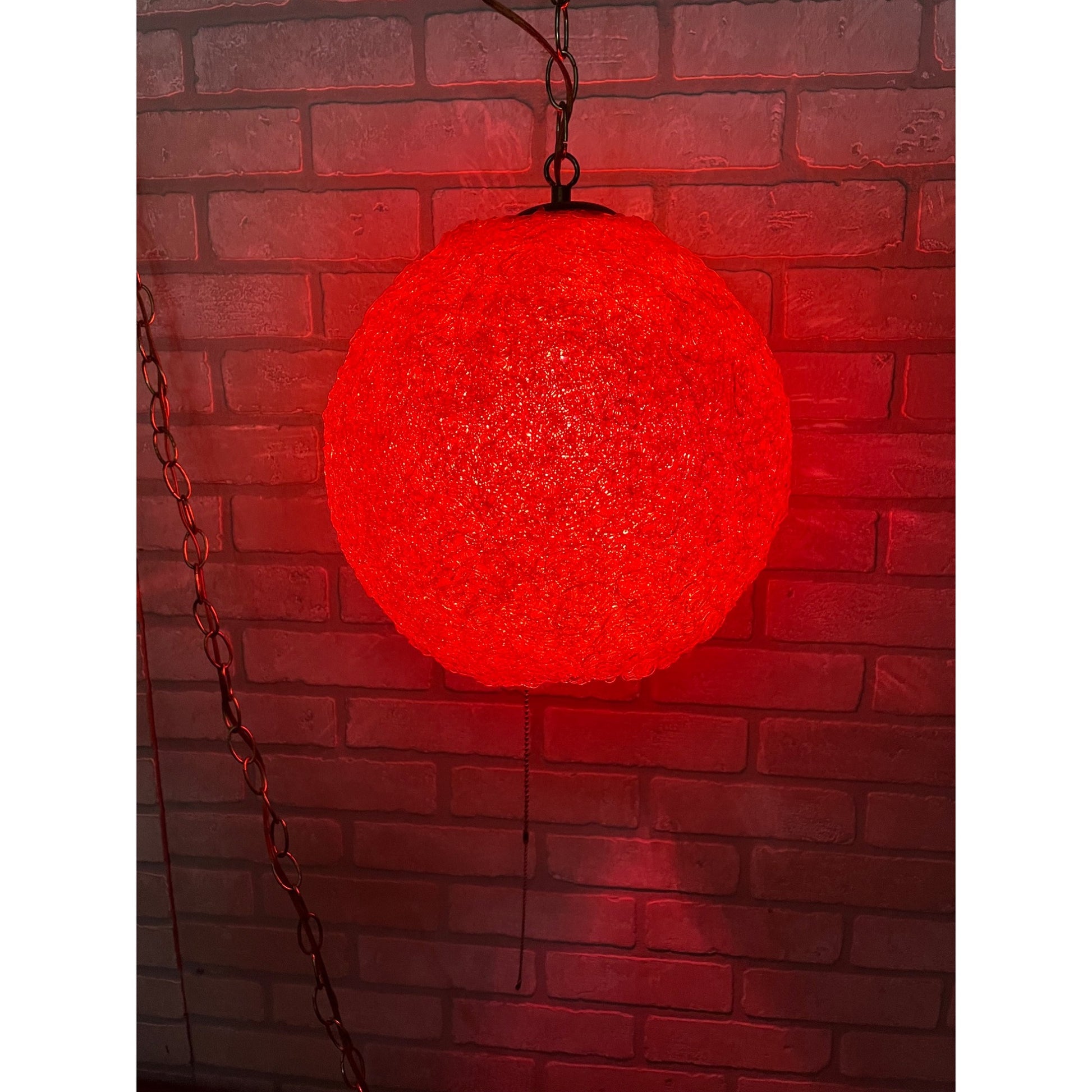 "Vintage MCM Spaghetti Spun String Orange Lucite Hanging Swag Lamp 14"