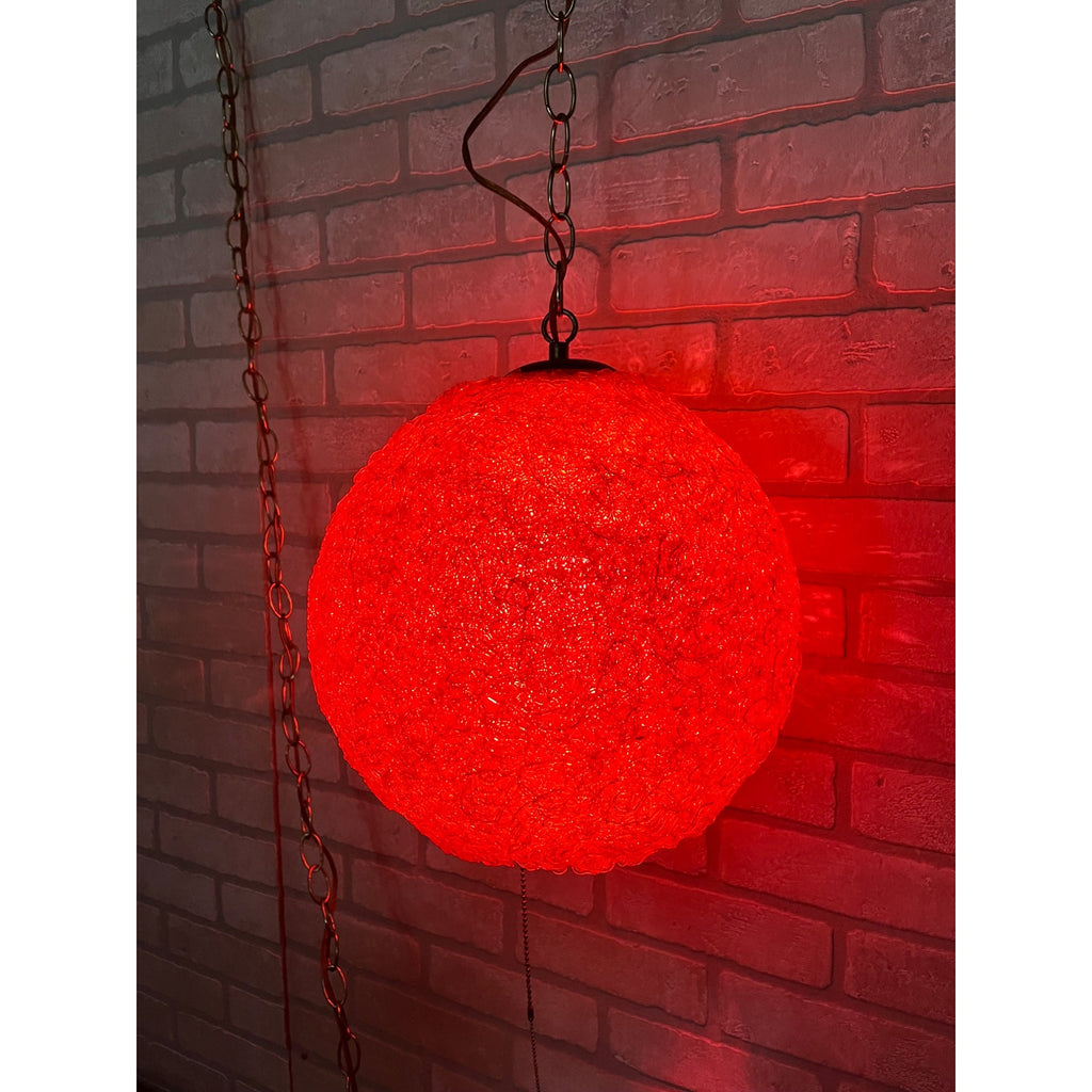 "Vintage MCM Spaghetti Spun String Orange Lucite Hanging Swag Lamp 14"