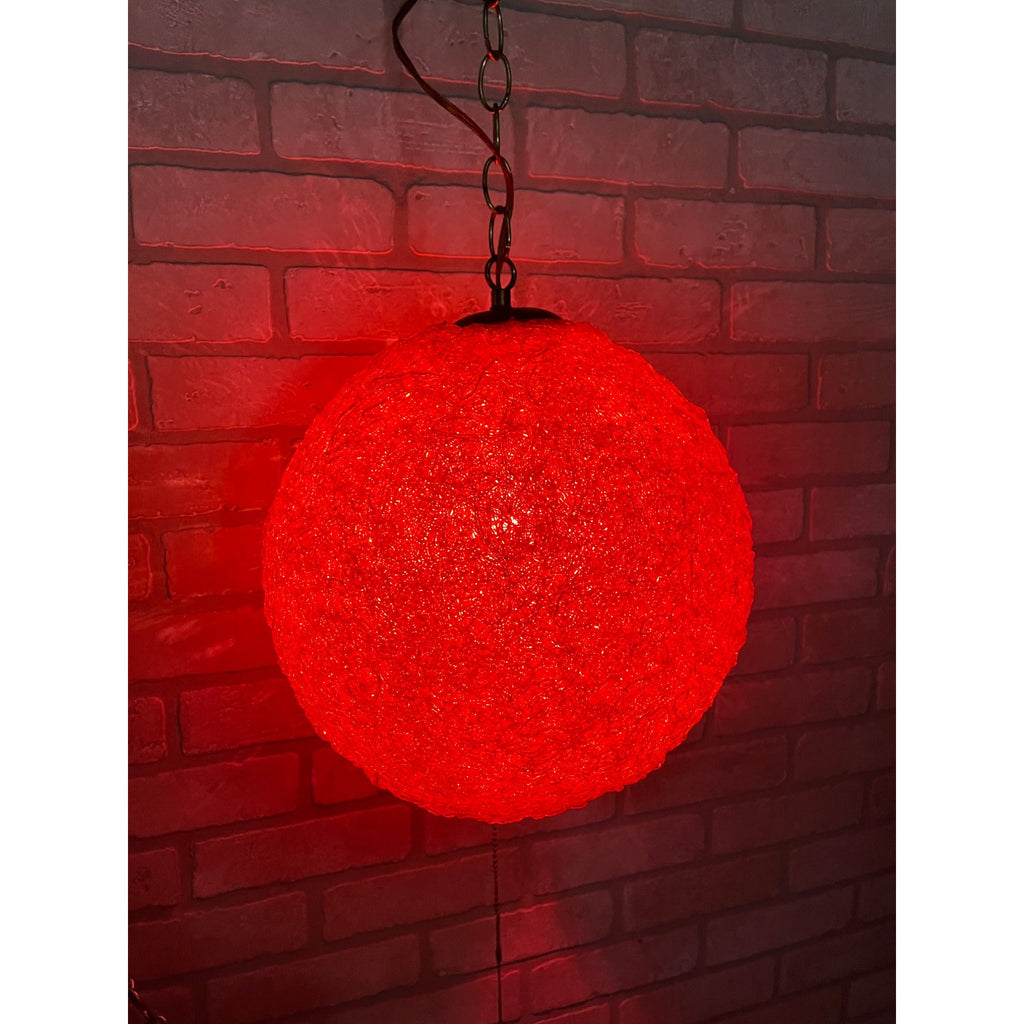 "Vintage MCM Spaghetti Spun String Orange Lucite Hanging Swag Lamp 14"