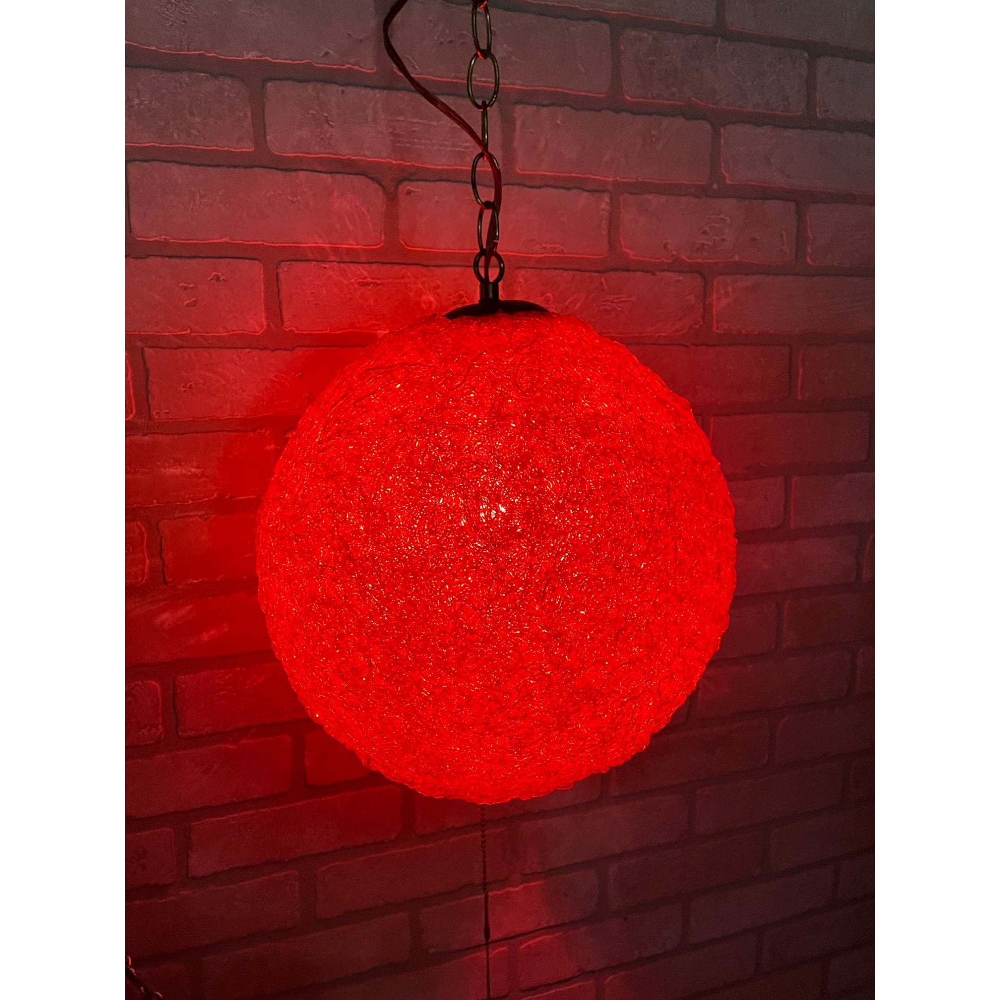 "Vintage MCM Spaghetti Spun String Orange Lucite Hanging Swag Lamp 14"