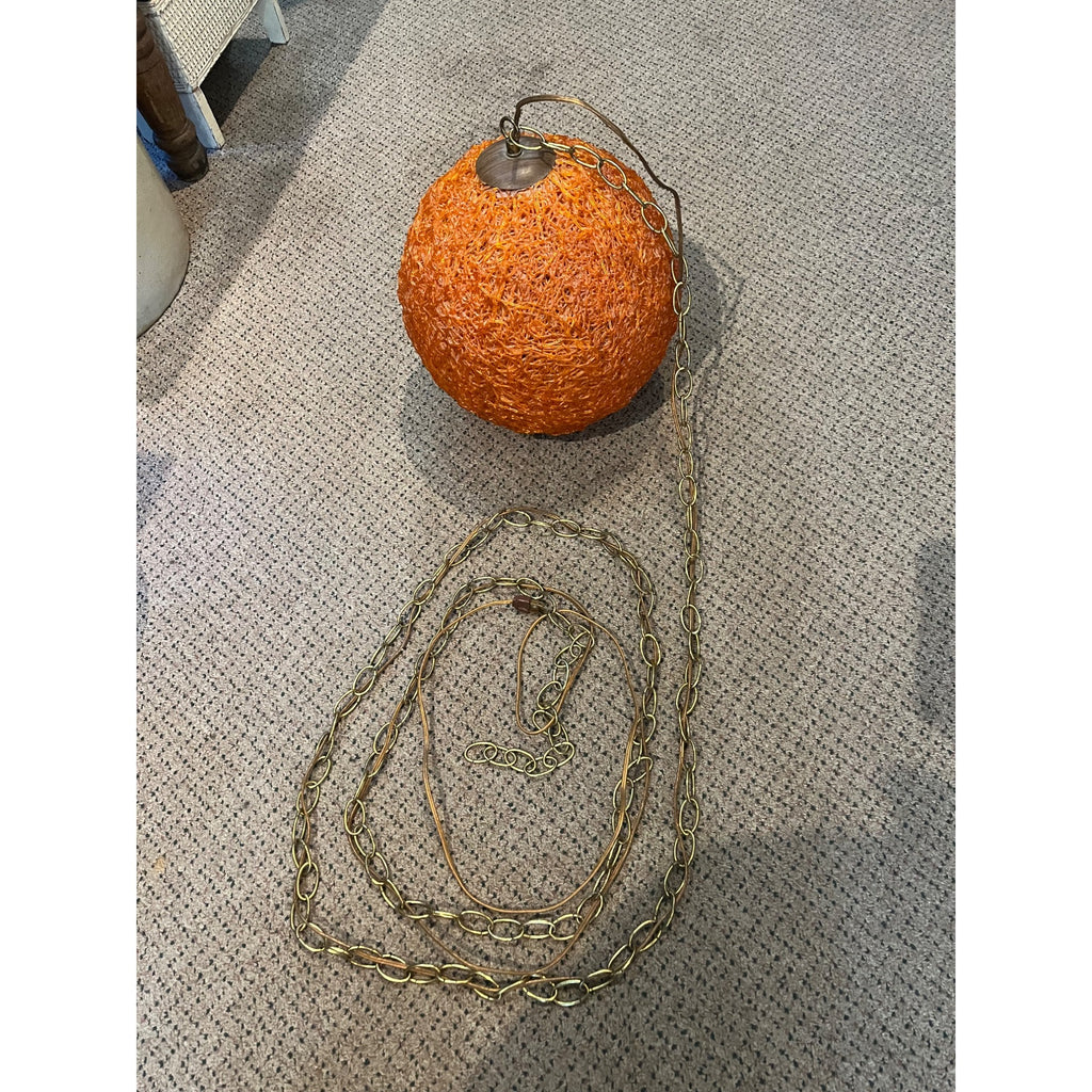 "Vintage MCM Spaghetti Spun String Orange Lucite Hanging Swag Lamp 14"
