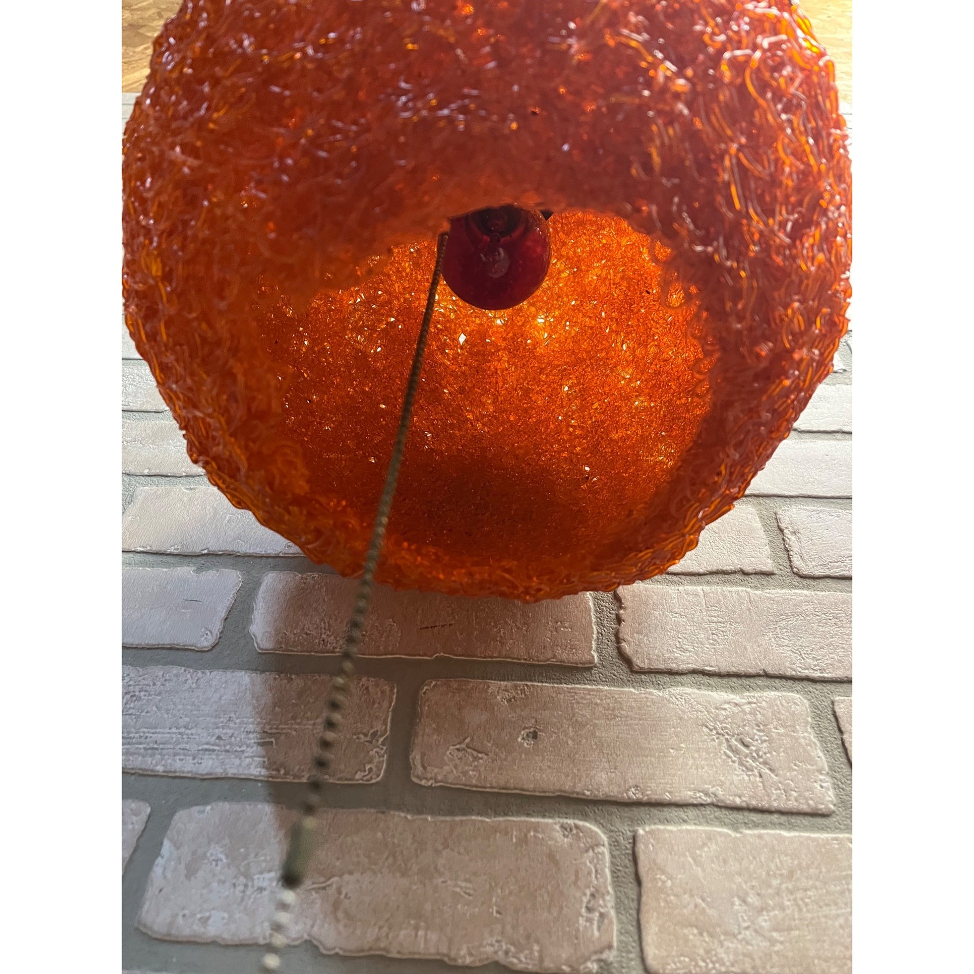 "Vintage MCM Spaghetti Spun String Orange Lucite Hanging Swag Lamp 14"