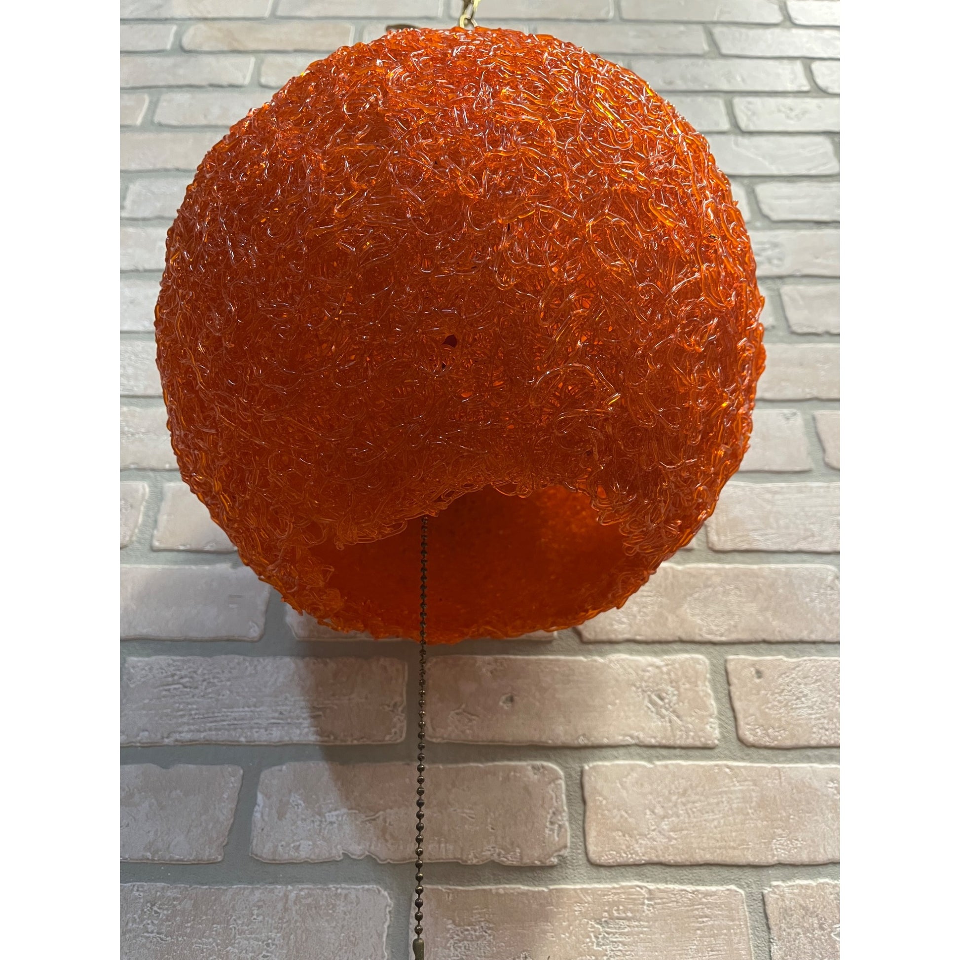 "Vintage MCM Spaghetti Spun String Orange Lucite Hanging Swag Lamp 14"