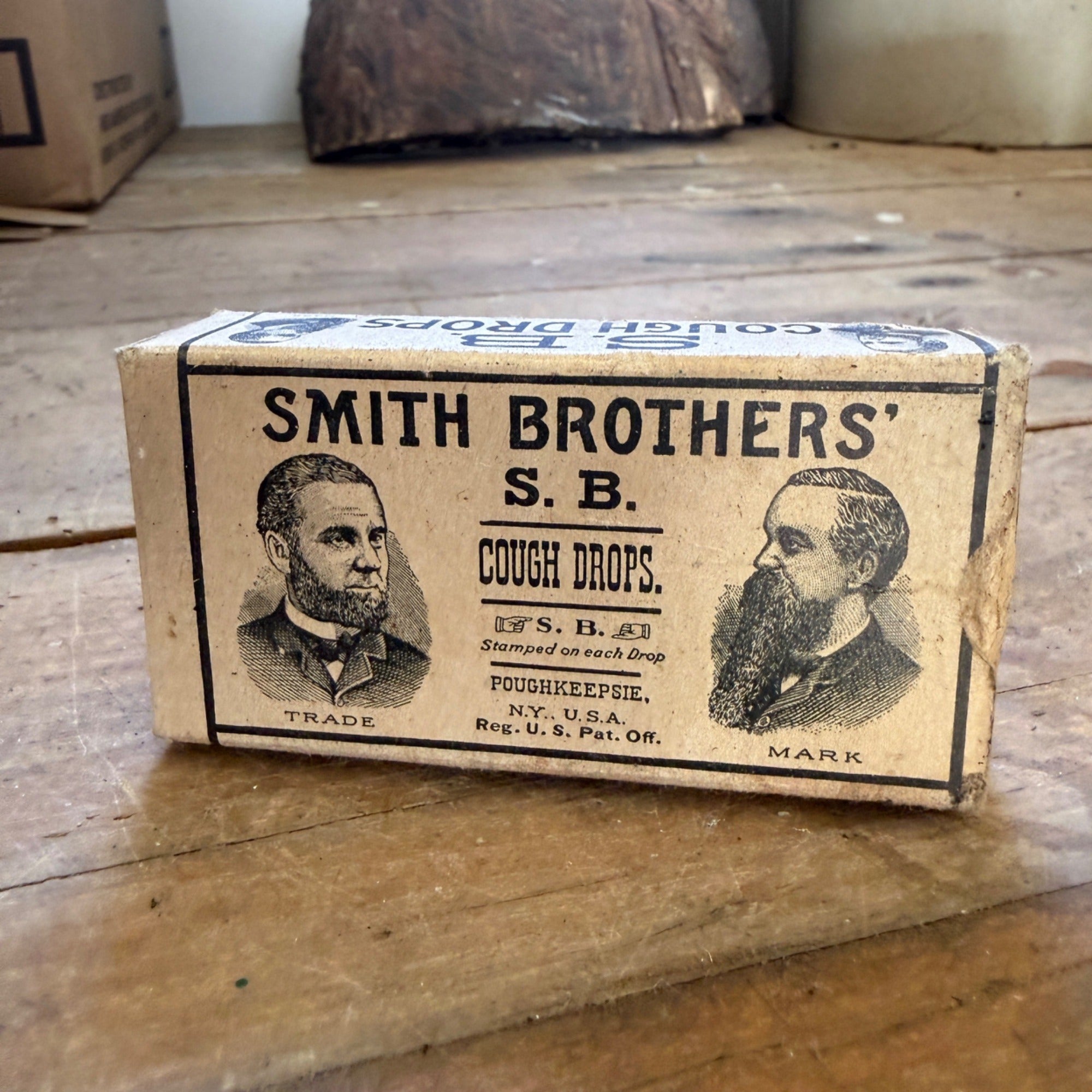 Antique Smith Brothers S.B. Cough Drops Box Poughkeepsie NY Advertising Drug