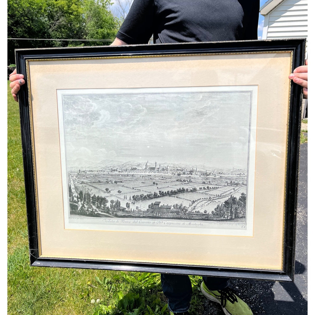 Vintage Framed Florence Italy Panorama Print | Firenze Engraving | European Landscape Art