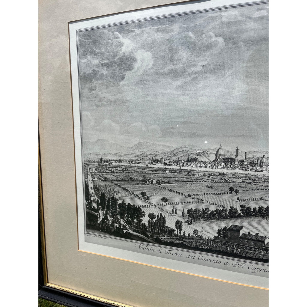 Vintage Framed Florence Italy Panorama Print | Firenze Engraving | European Landscape Art