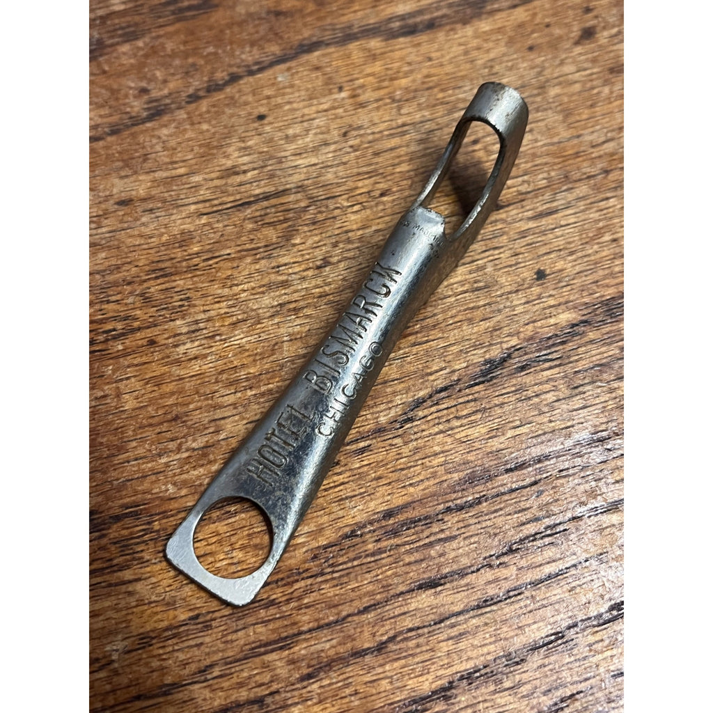 1940’s Hotel Bismarck Chicago, IL Metal Soda Bottle Opener Beer Bottle Early