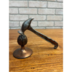 Antique Victorian Walnut Figural Nut Cracker Stand & Hammer 2pc Cast metal