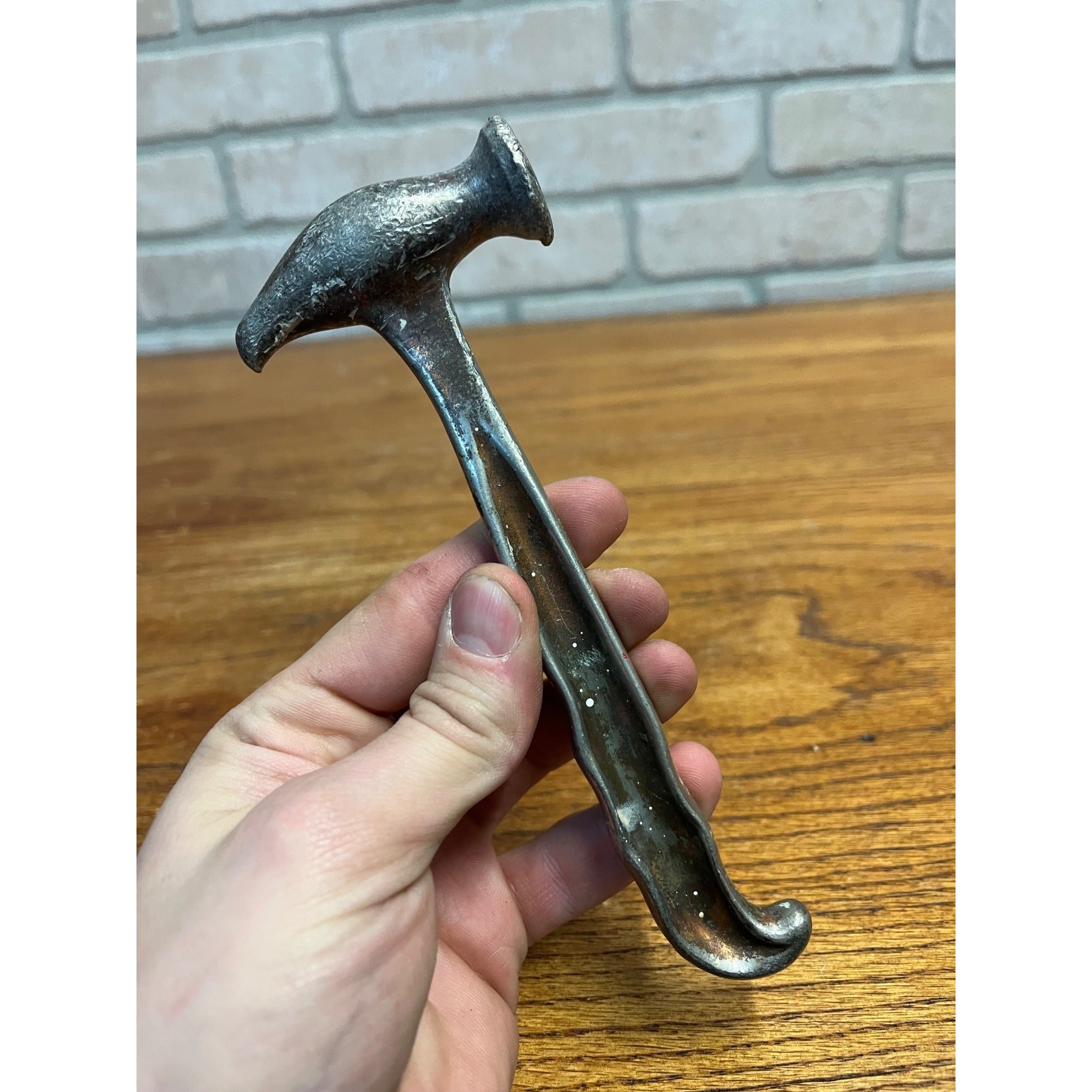 Antique Victorian Walnut Figural Nut Cracker Stand & Hammer 2pc Cast metal