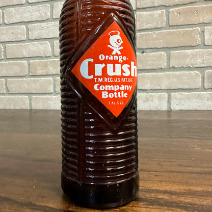 Vintage 1964 Orange Crush Soda Brown Ribbed Crushie Bottle ACL Glass