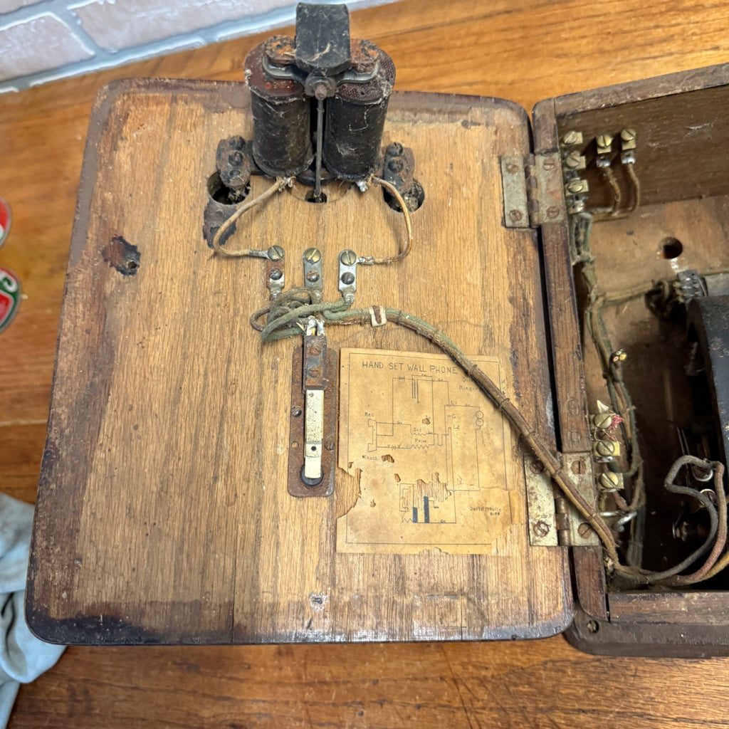 Antique Oak Ringer Box Telephone 1910s Oak Wall Handset