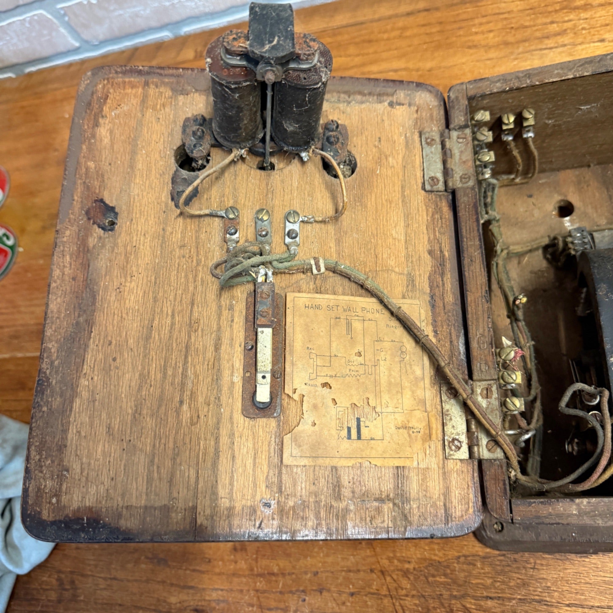 Antique Oak Ringer Box Telephone 1910s Oak Wall Handset