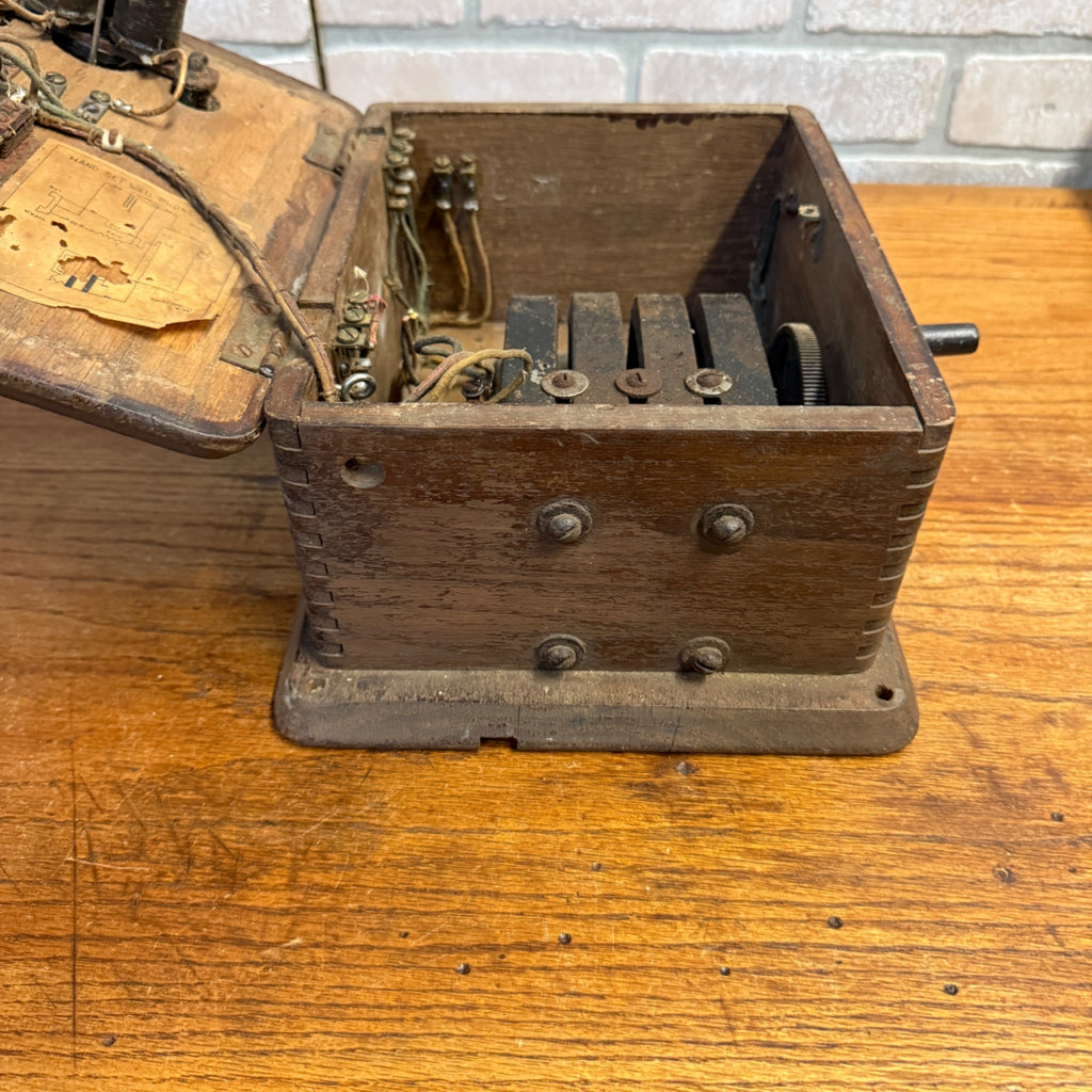 Antique Oak Ringer Box Telephone 1910s Oak Wall Handset