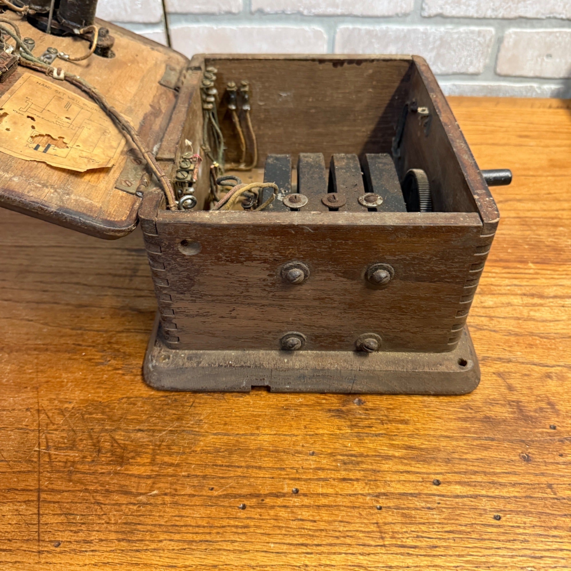 Antique Oak Ringer Box Telephone 1910s Oak Wall Handset