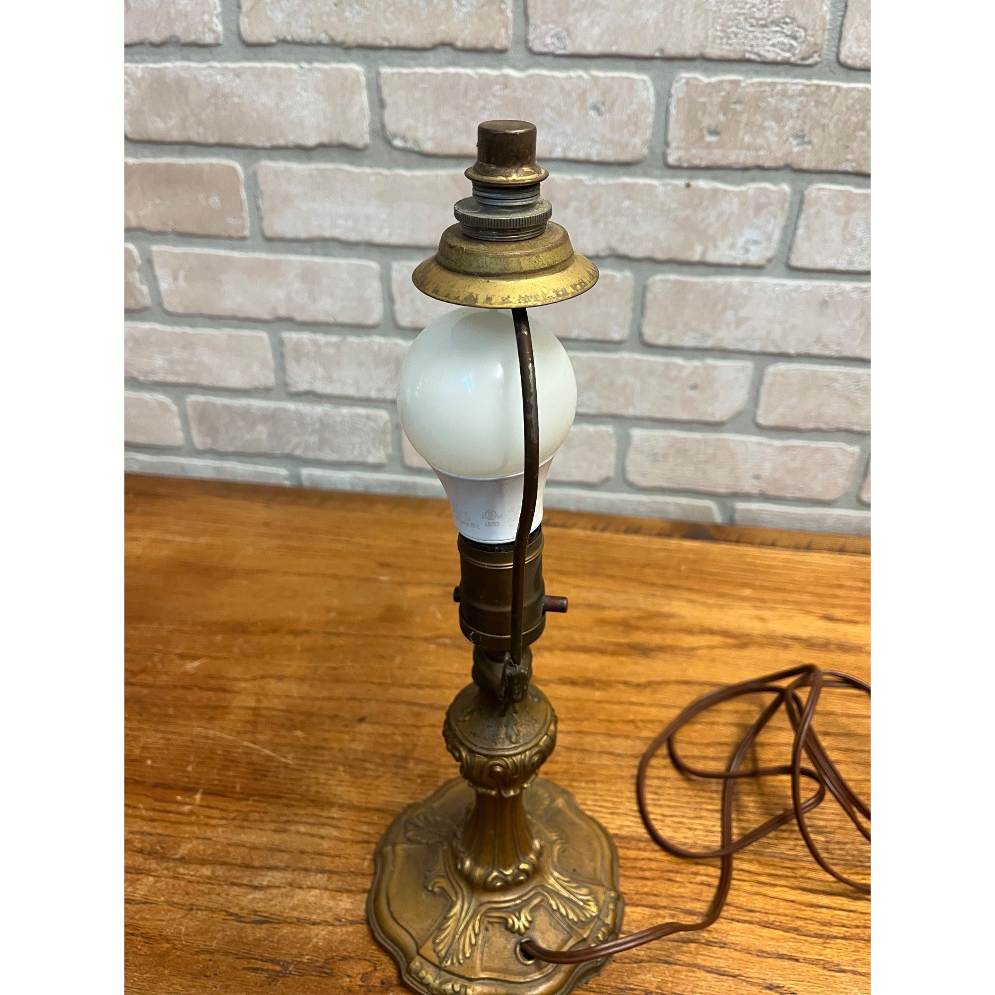 Antique Victorian 1930s Bronze Cast Spelter Ornate Table Lamp - No Shade - Works