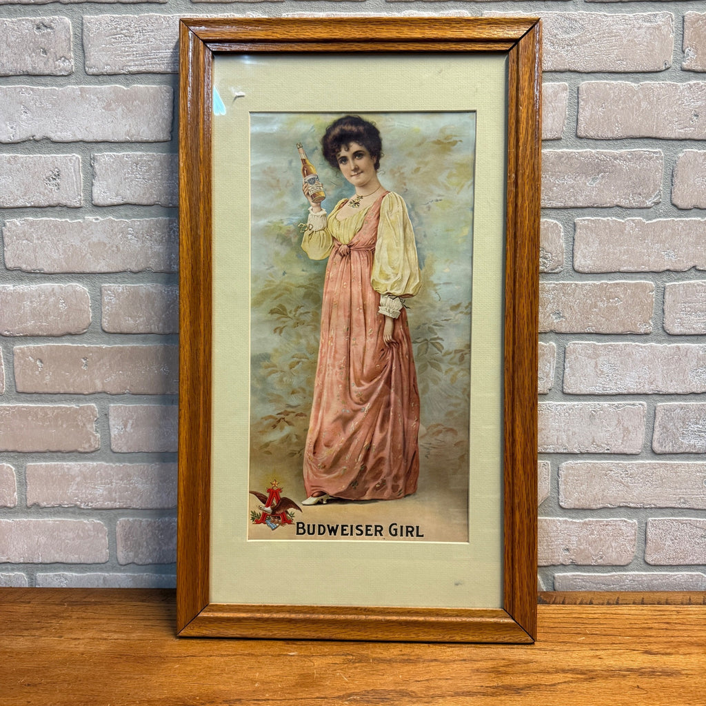 1904 Anheuser-Busch Budweiser Beer Girl Reprint Litho Bar Sign Framed