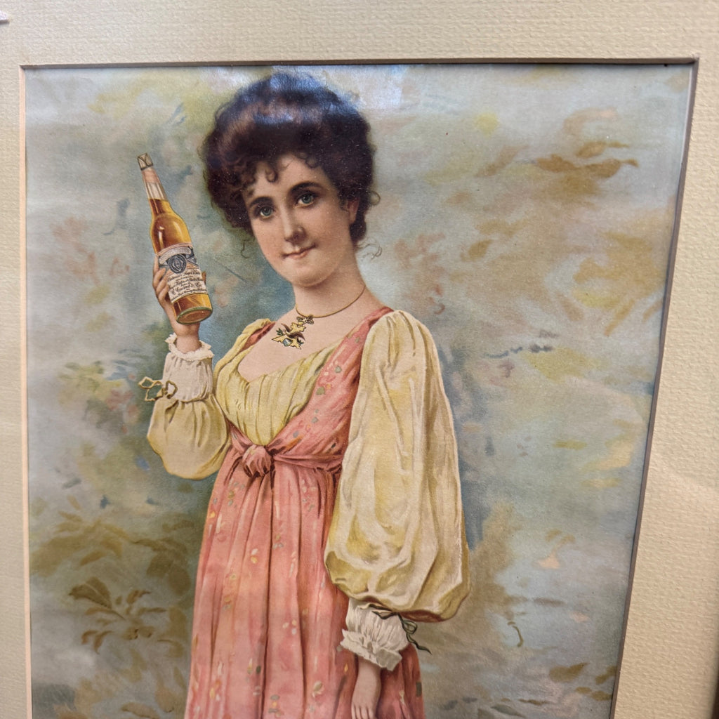 1904 Anheuser-Busch Budweiser Beer Girl Reprint Litho Bar Sign Framed