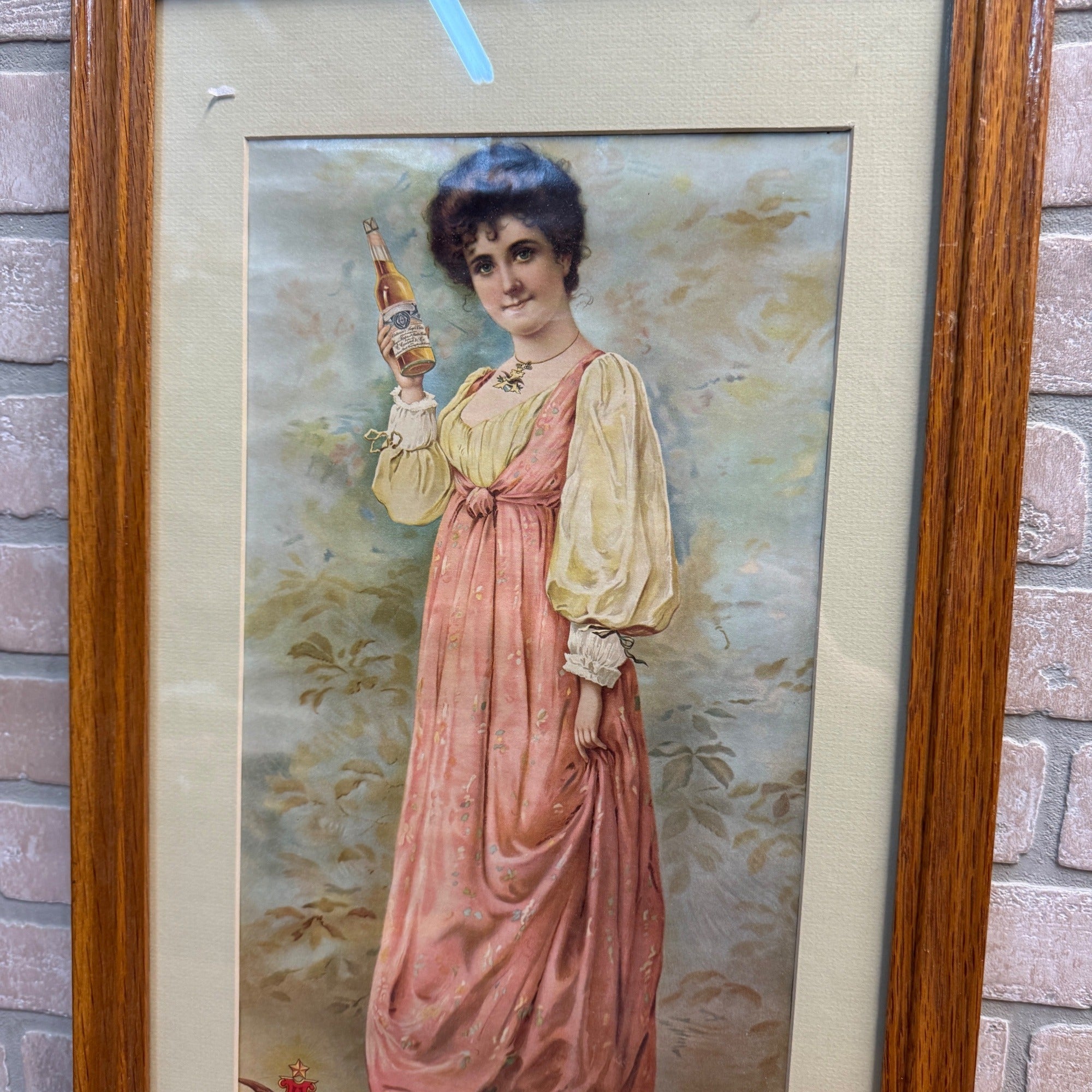 1904 Anheuser-Busch Budweiser Beer Girl Reprint Litho Bar Sign Framed