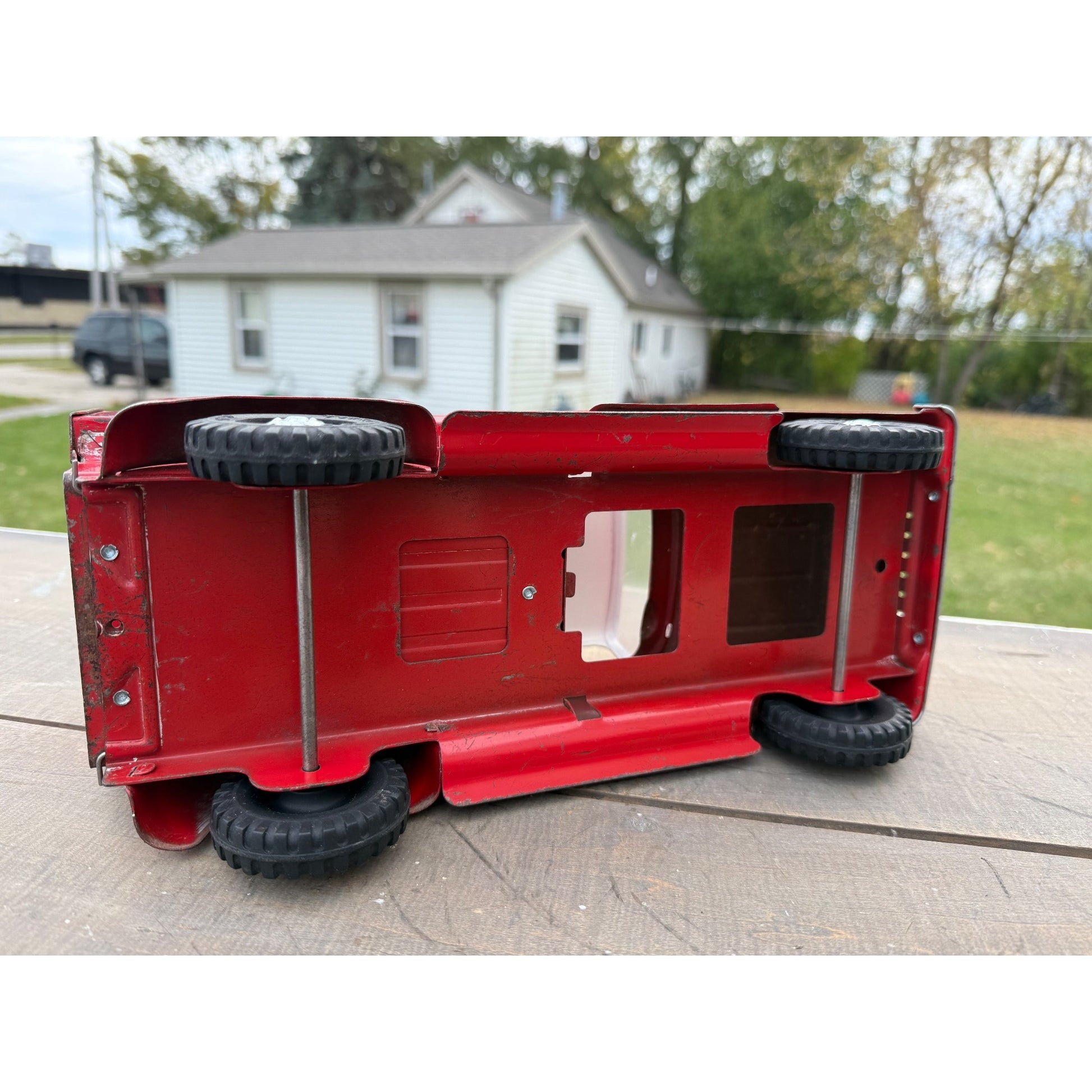 Vintage Tonka Sportsman No. 05 Stepside Red Truck & Topper Pressed Steel Toy