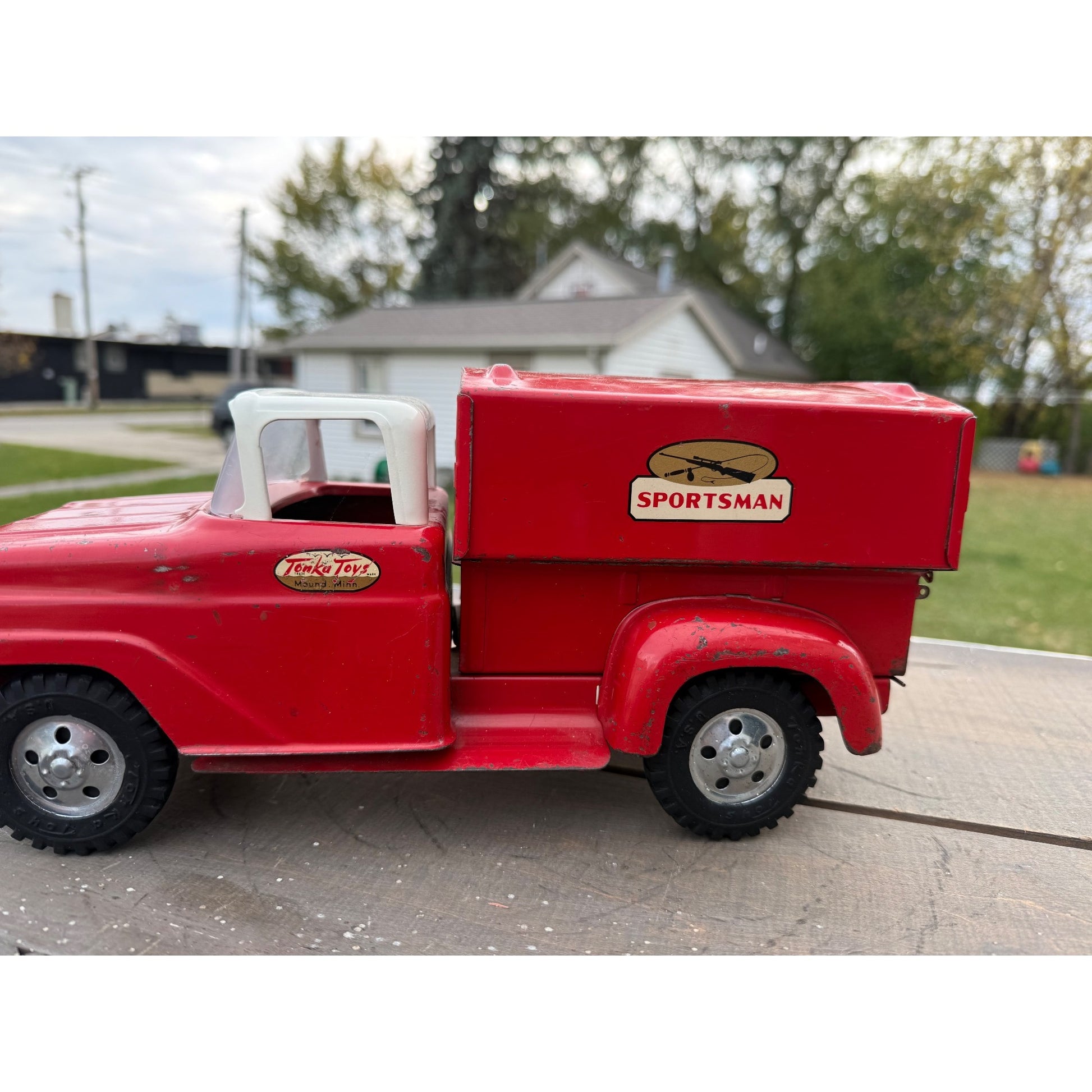 Vintage Tonka Sportsman No. 05 Stepside Red Truck & Topper Pressed Steel Toy