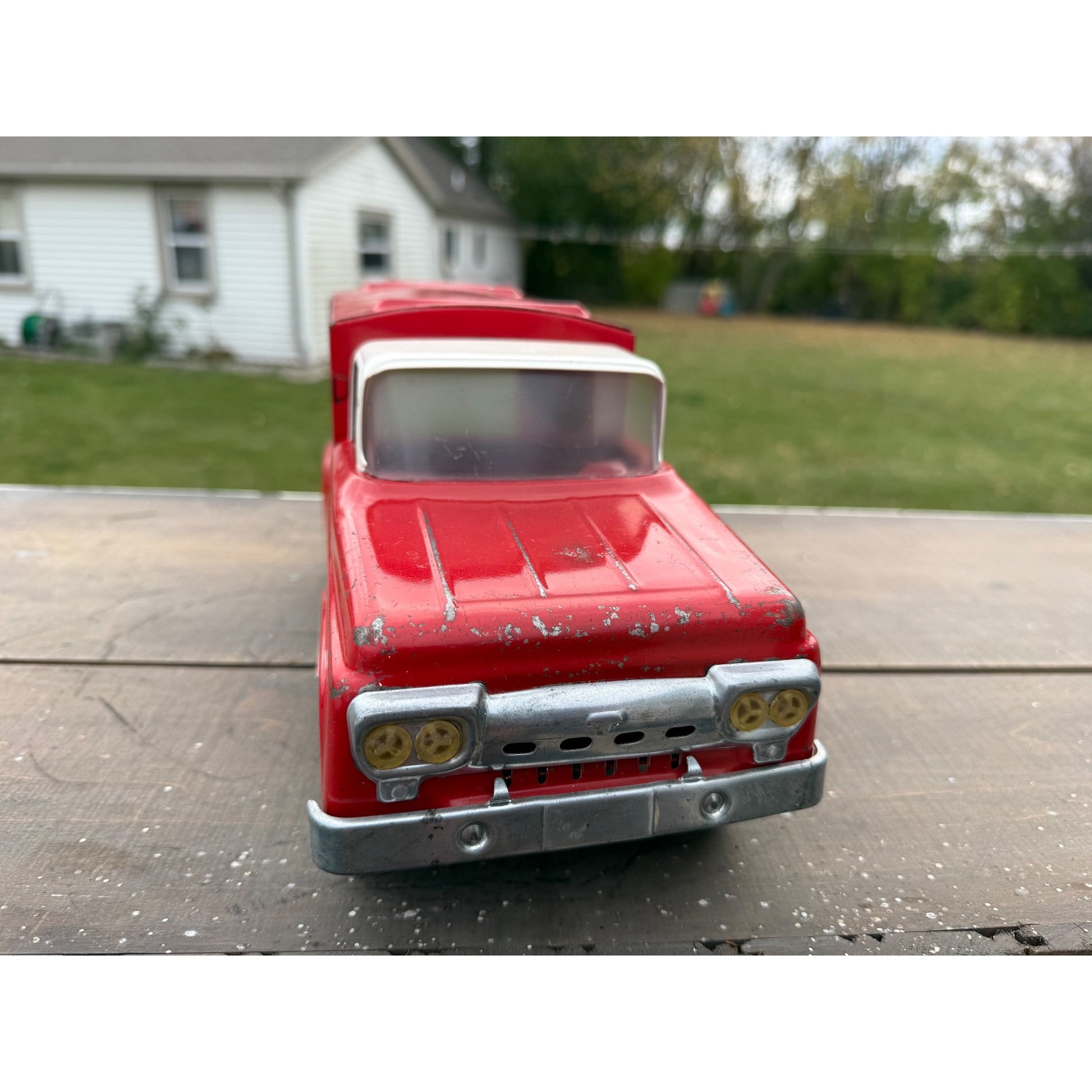 Vintage Tonka Sportsman No. 05 Stepside Red Truck & Topper Pressed Steel Toy