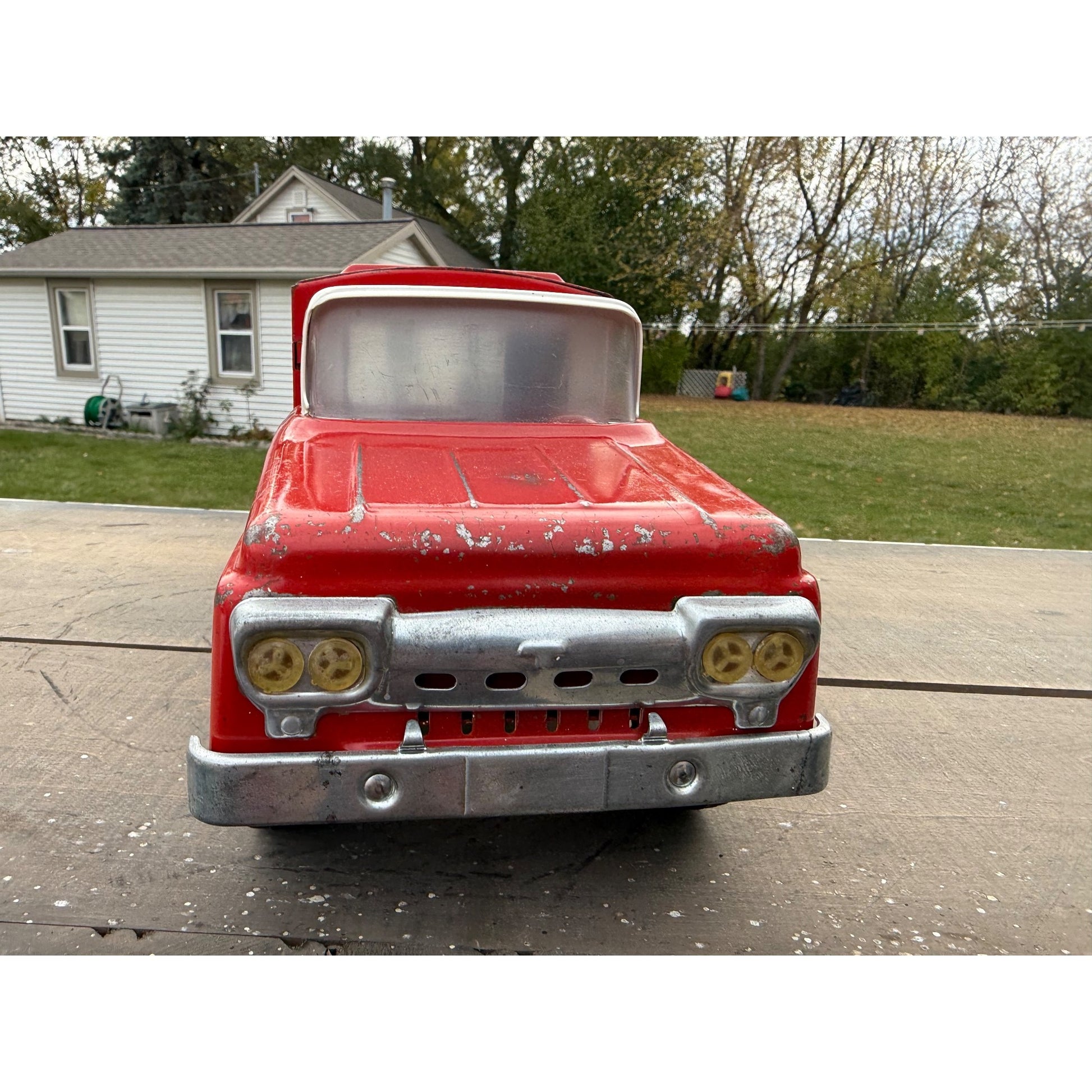 Vintage Tonka Sportsman No. 05 Stepside Red Truck & Topper Pressed Steel Toy